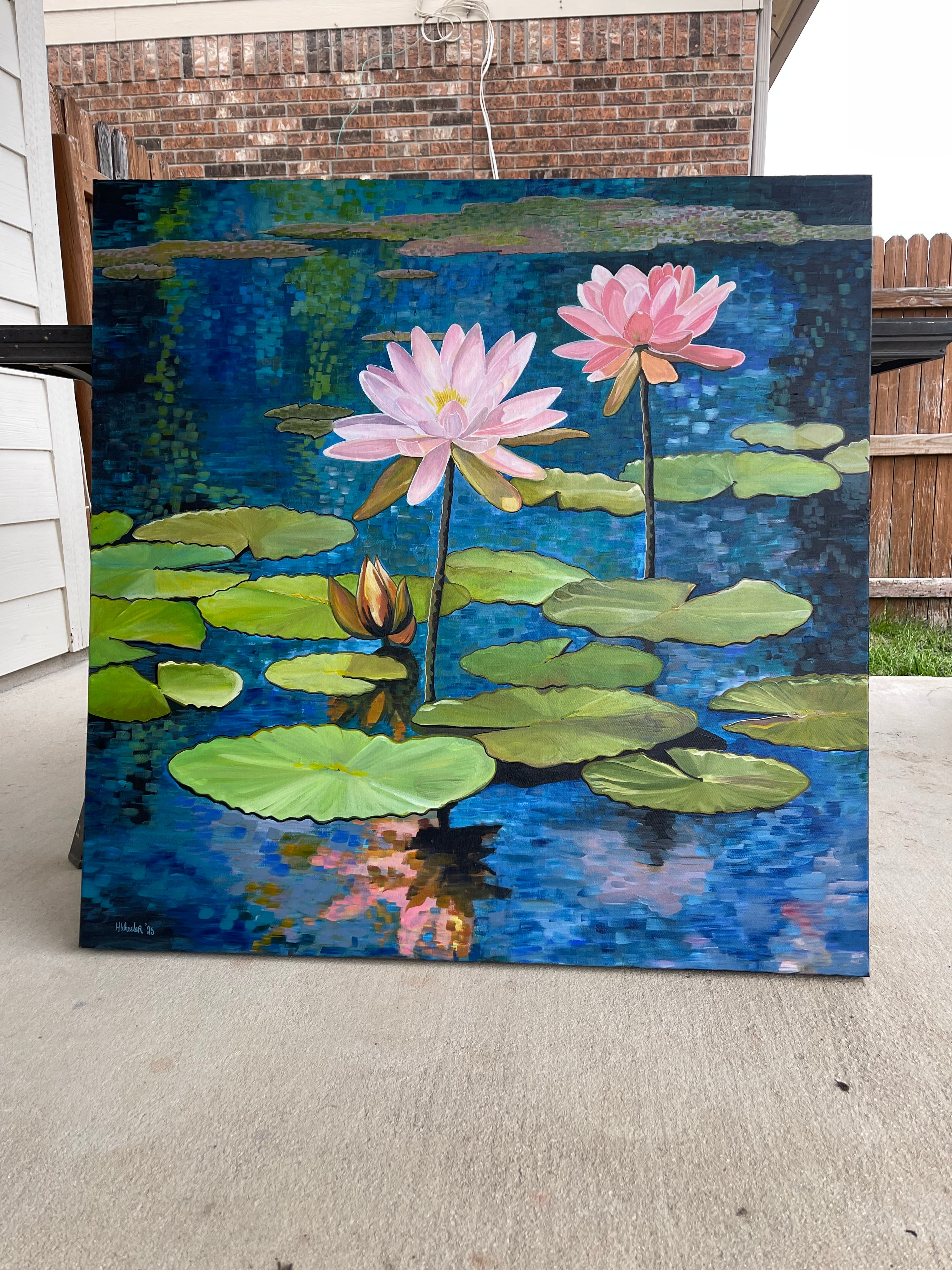 An Original: 36”x36” Pink Lotus Flowers Acrylic on Canvas