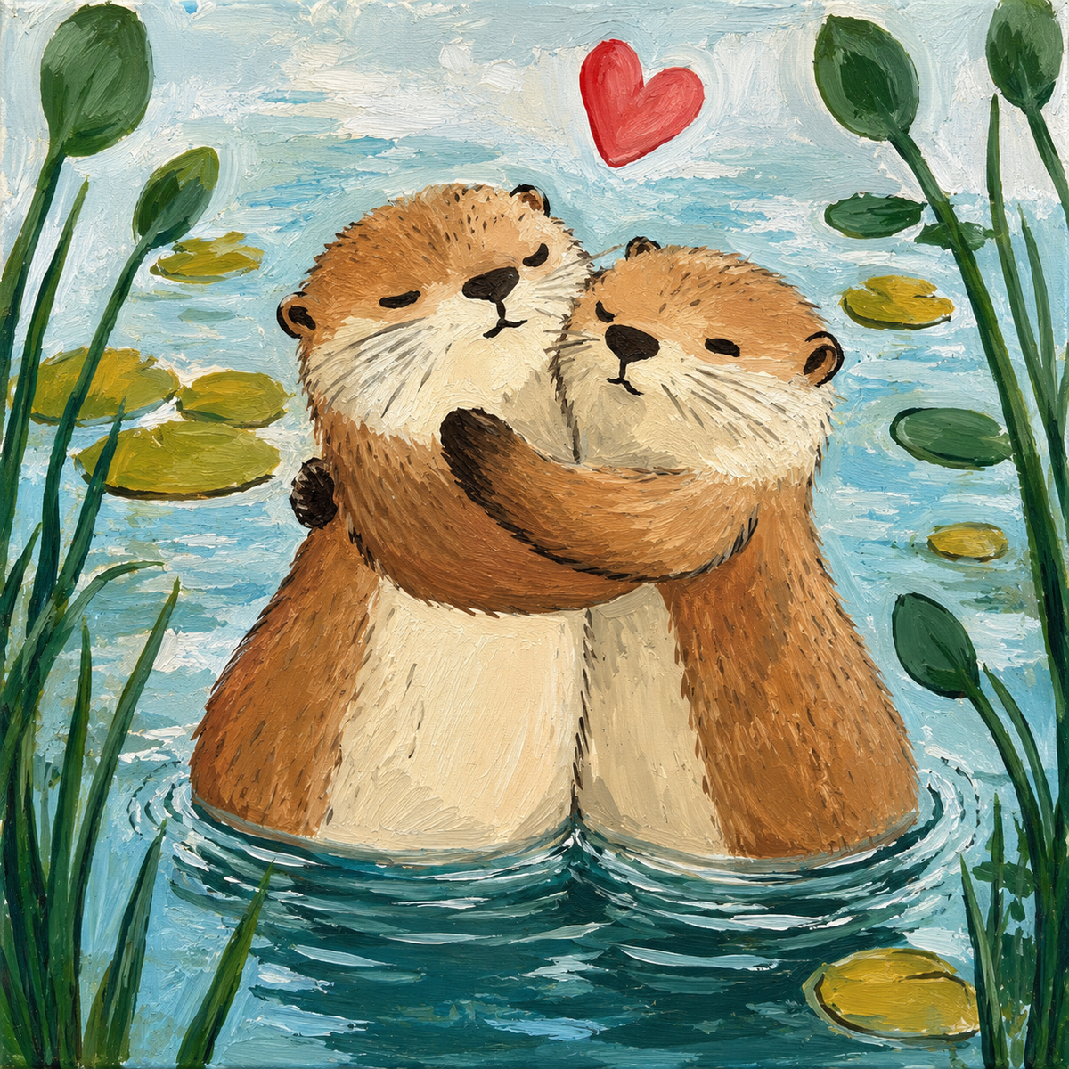 DIY Canvas Painting Kit Hugging Otters - Canvas Original