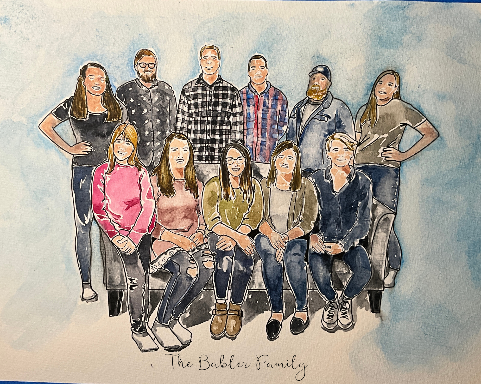 A Hand Drawn Family Watercolor Portrait