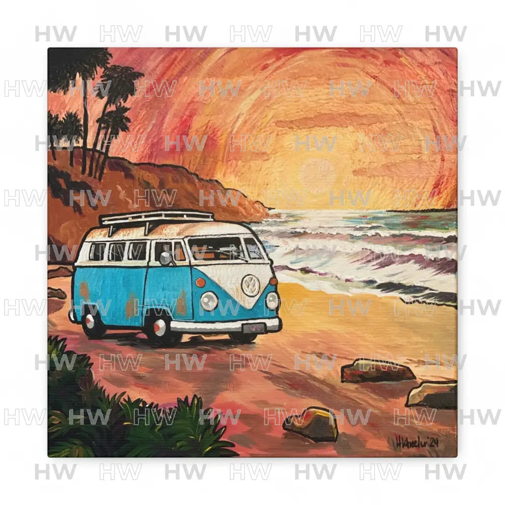 Art: California Van By the Beach Canvas Print - 12β³ x 12β³ / 1.25ββ - Canvas