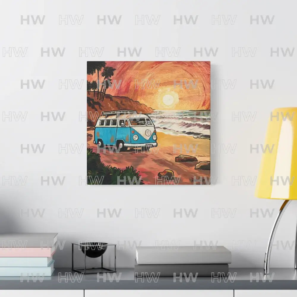 Art: California Van By the Beach Canvas Print - 16″ x 16″ / 1.25’’ - Canvas