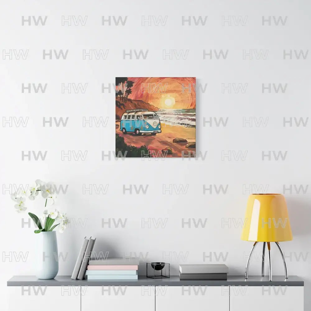 Art: California Van By the Beach Canvas Print - Canvas