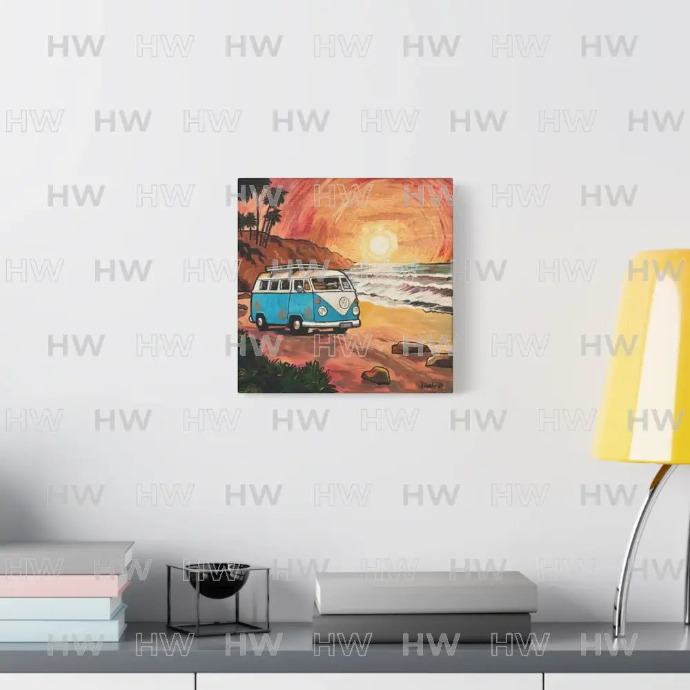 Art: California Van By the Beach Canvas Print - Canvas