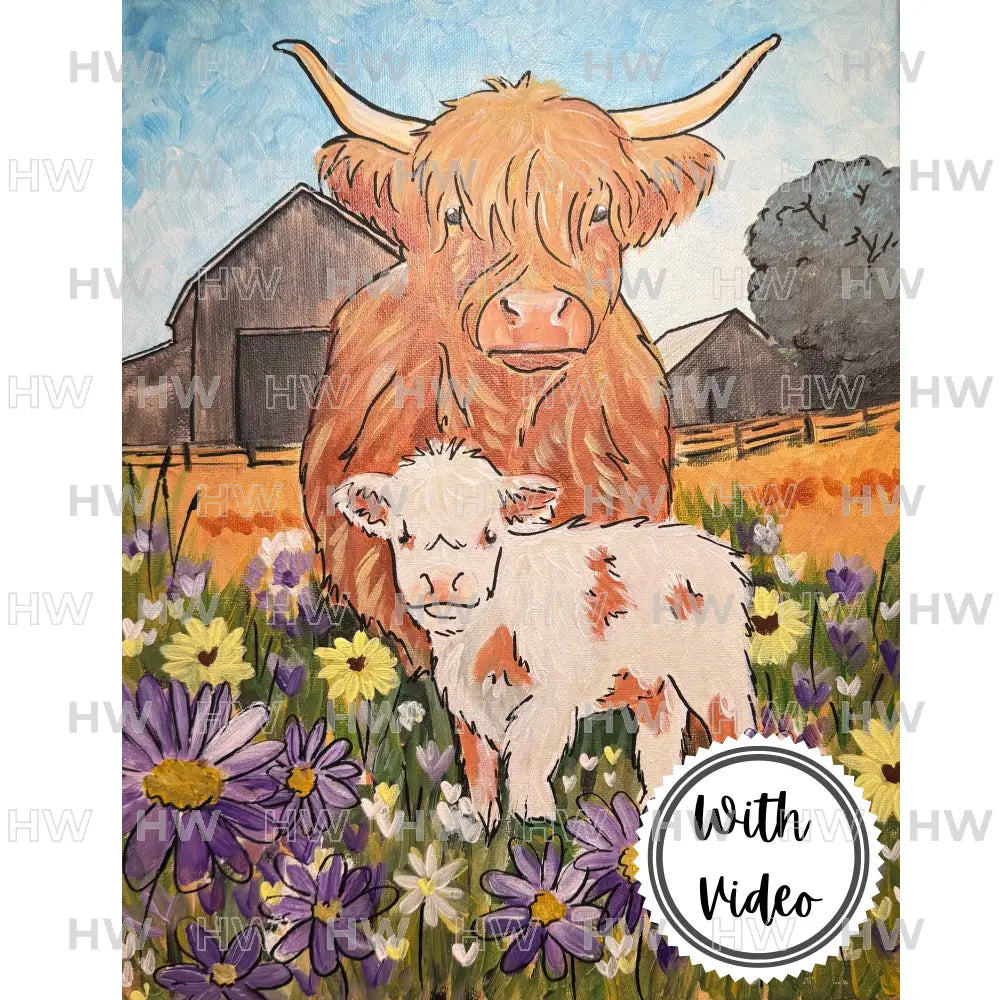 DIY Canvas Painting Kit Highland Cow and Calf Canvas Original