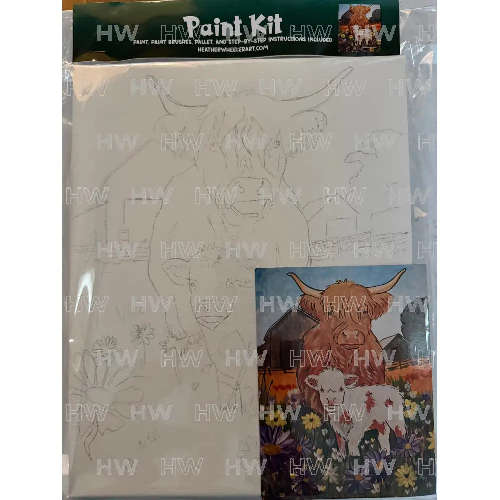 DIY Canvas Painting Kit Highland Cow and Calf Canvas Original
