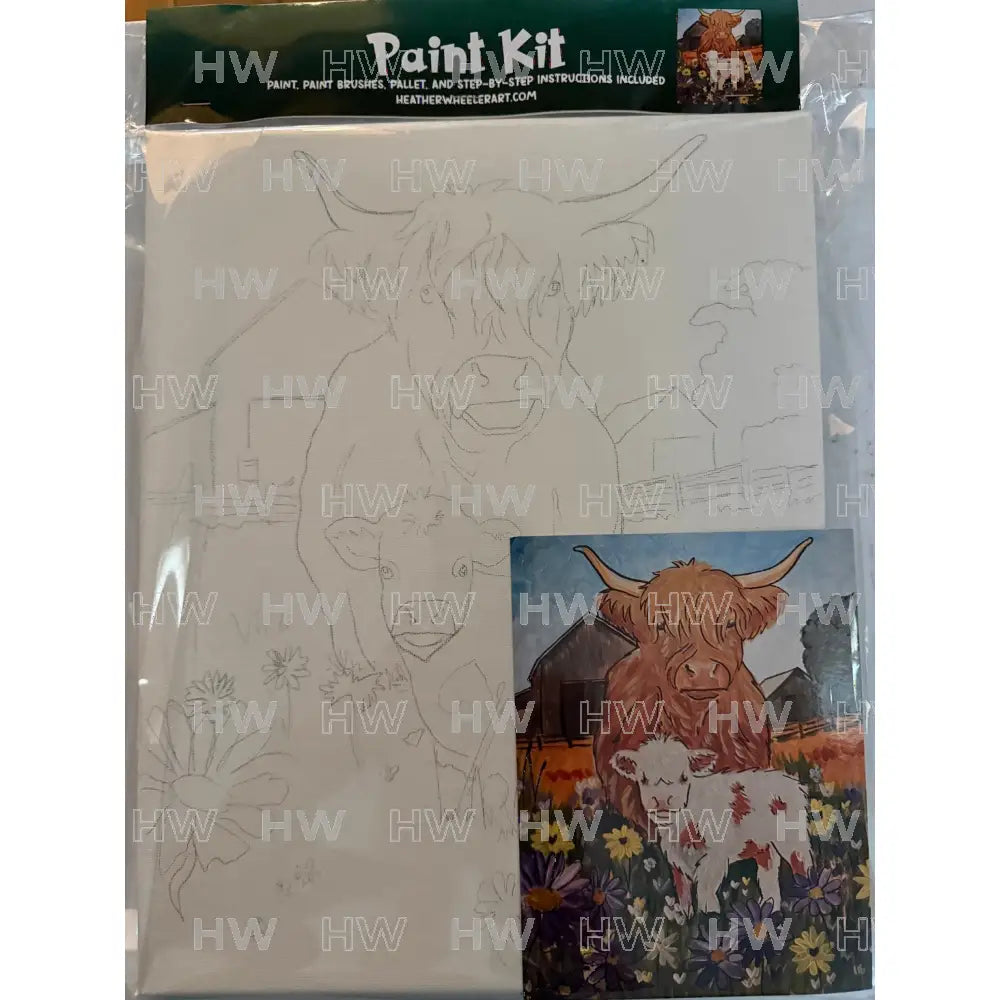 DIY Canvas Painting Kit Highland Cow and Calf Canvas Original