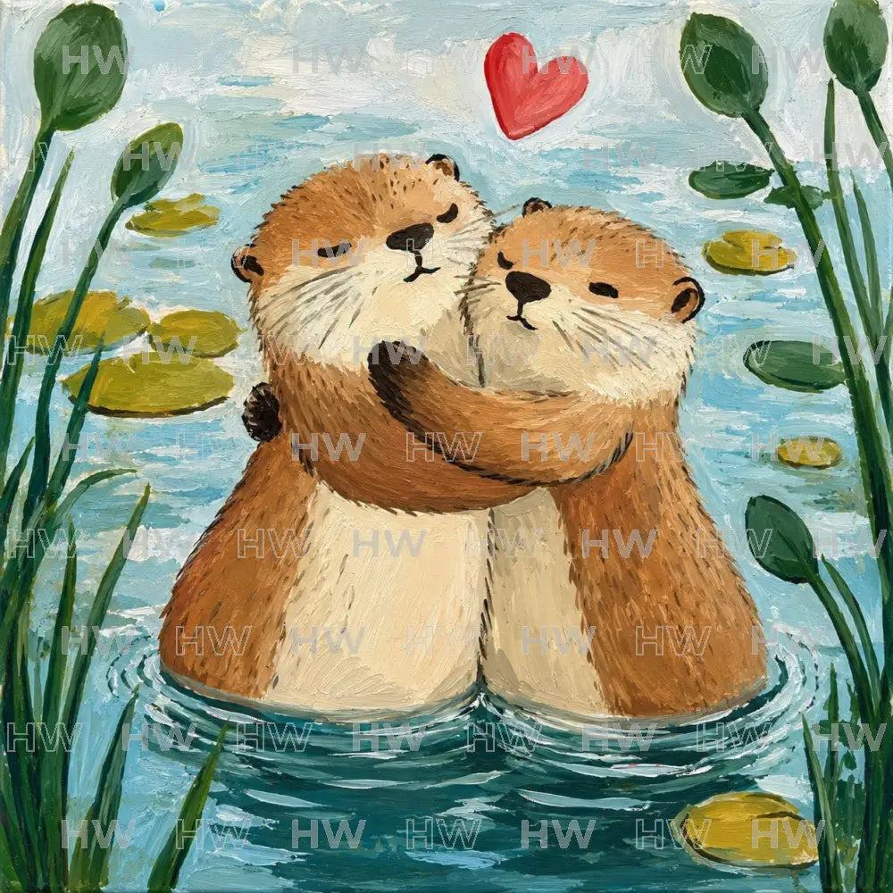 DIY Canvas Painting Kit Hugging Otters - Canvas Original