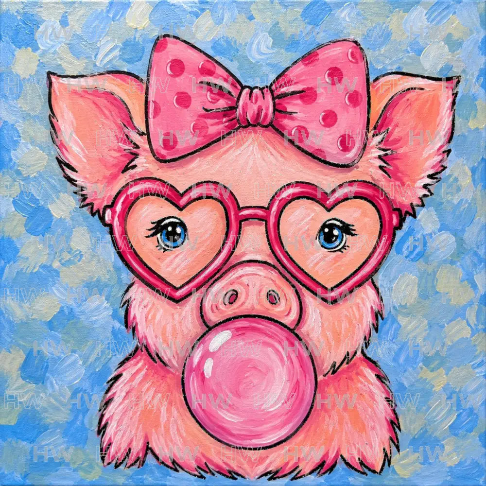 DIY Canvas Painting Kit Pig Blowing Bubbles - Canvas Original