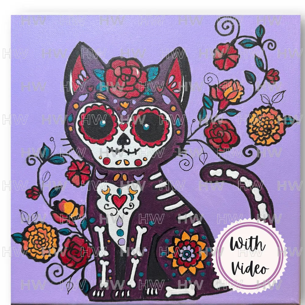 DIY Canvas Painting Kit Sugar Skull Cat Canvas Original