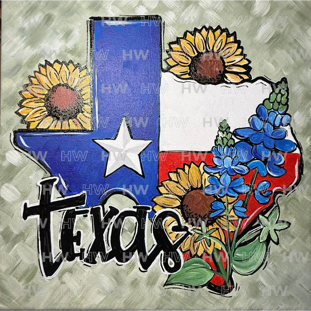DIY Canvas Painting Kit Texas State Flowers/Flag - Canvas Original