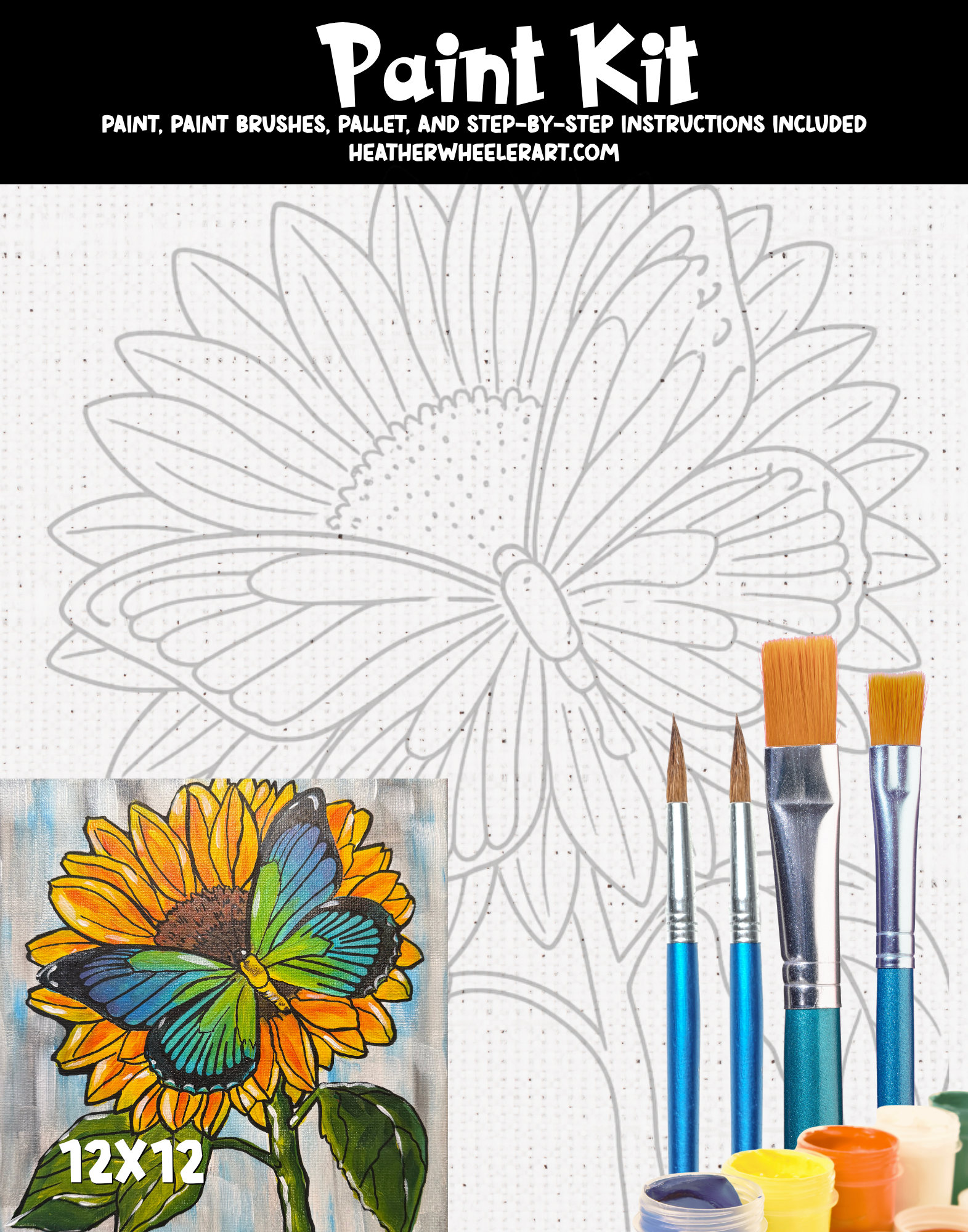 DIY Canvas Painting Kit Sunflower with Butterfly - Canvas Original