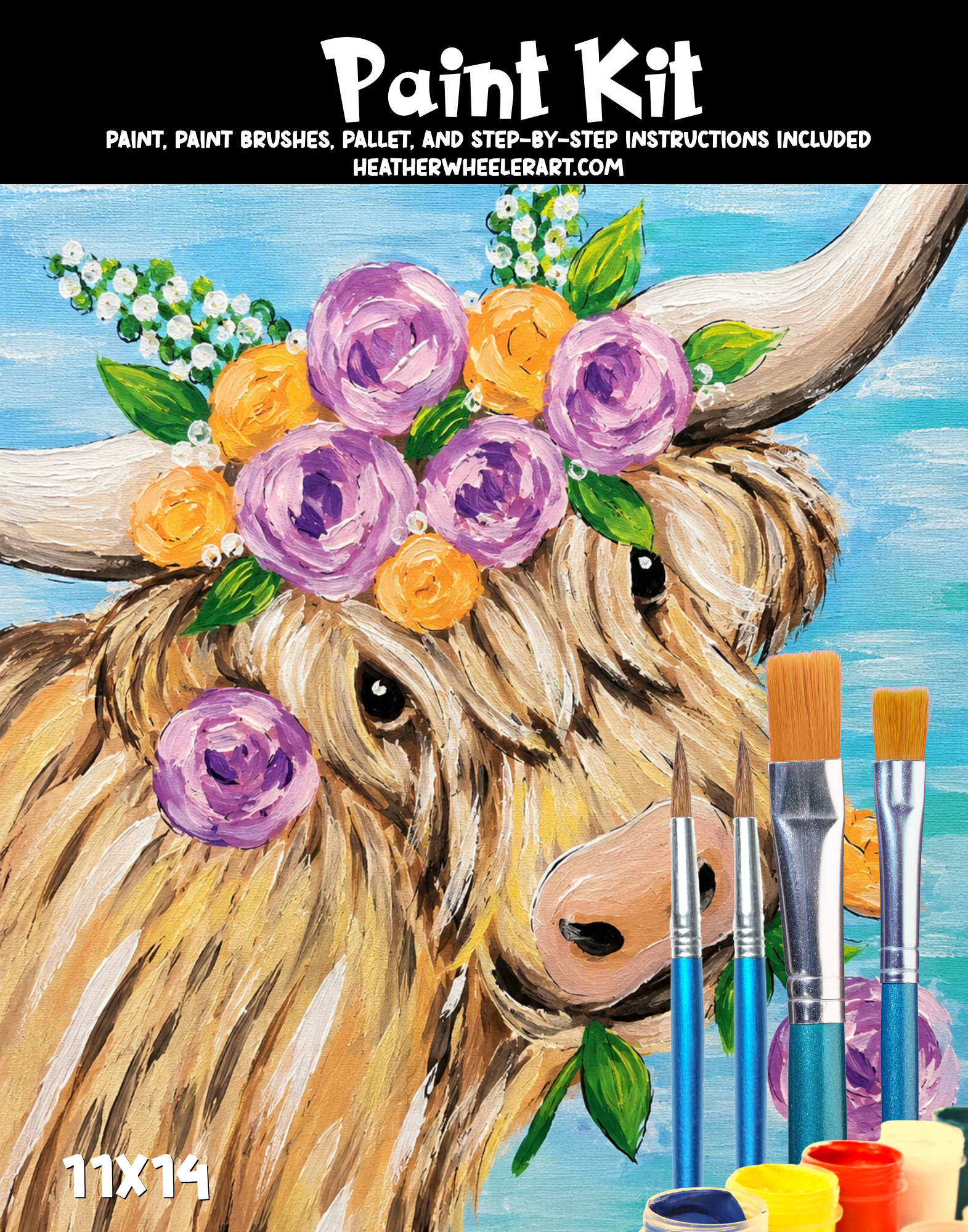DIY Canvas Painting Kit Highland Cow - Canvas Original