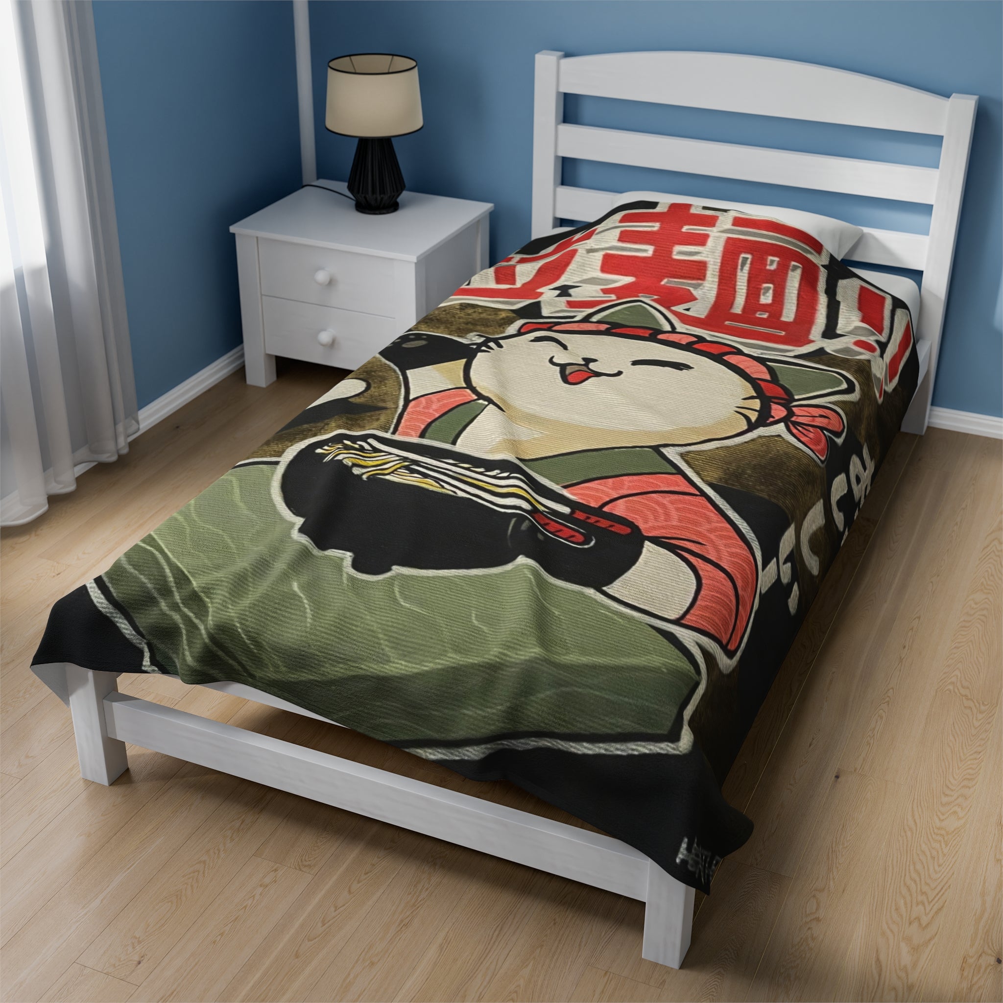 Blanket: Ramen Kitty Velveteen Plush Blanket