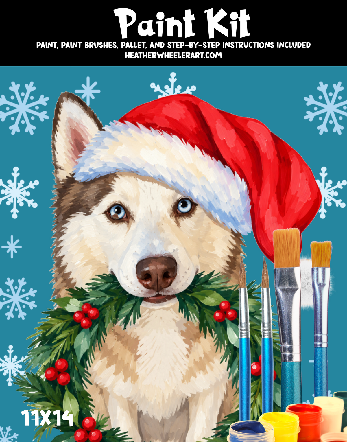 DIY Canvas Painting Kit Christmas Husky with Wreath