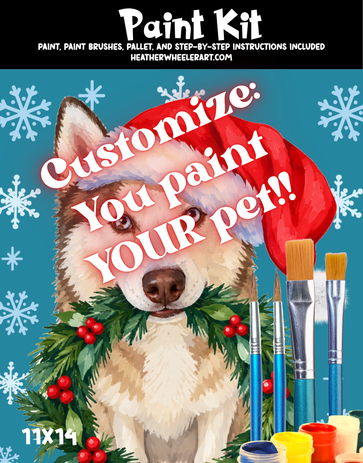 DIY Canvas Painting Kit Custom Your Pet with Christmas Wreath