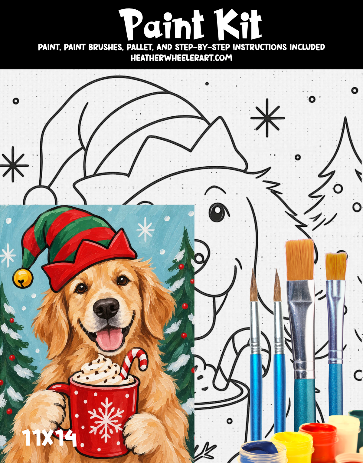 DIY Canvas Painting Kit Christmas Golden with Hot Cocoa