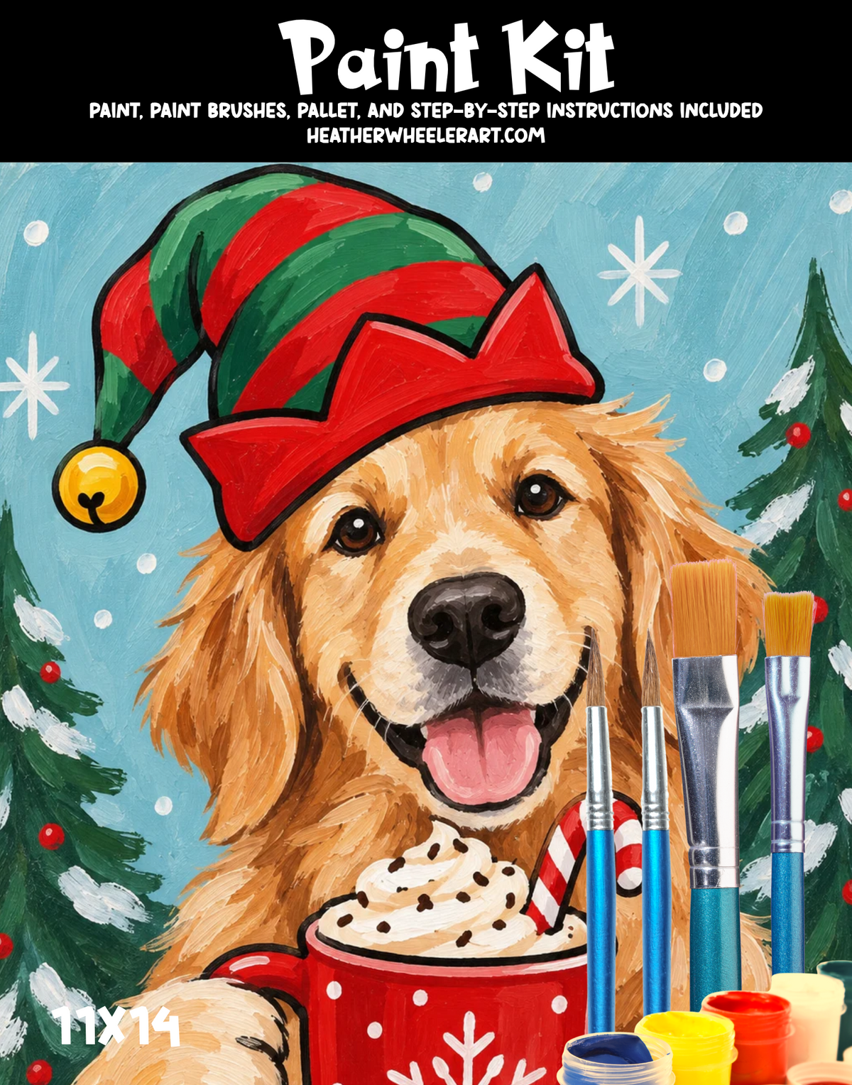 DIY Canvas Painting Kit Christmas Golden with Hot Cocoa