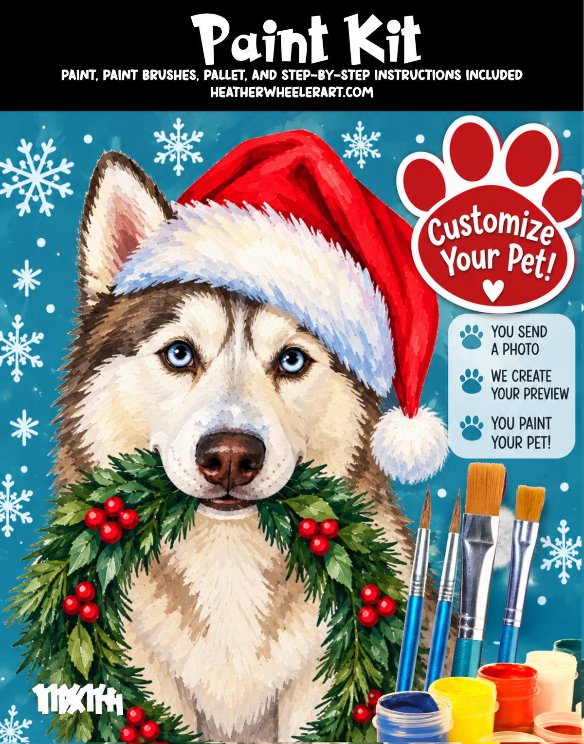 DIY Canvas Painting Kit Custom Your Pet with Christmas Wreath