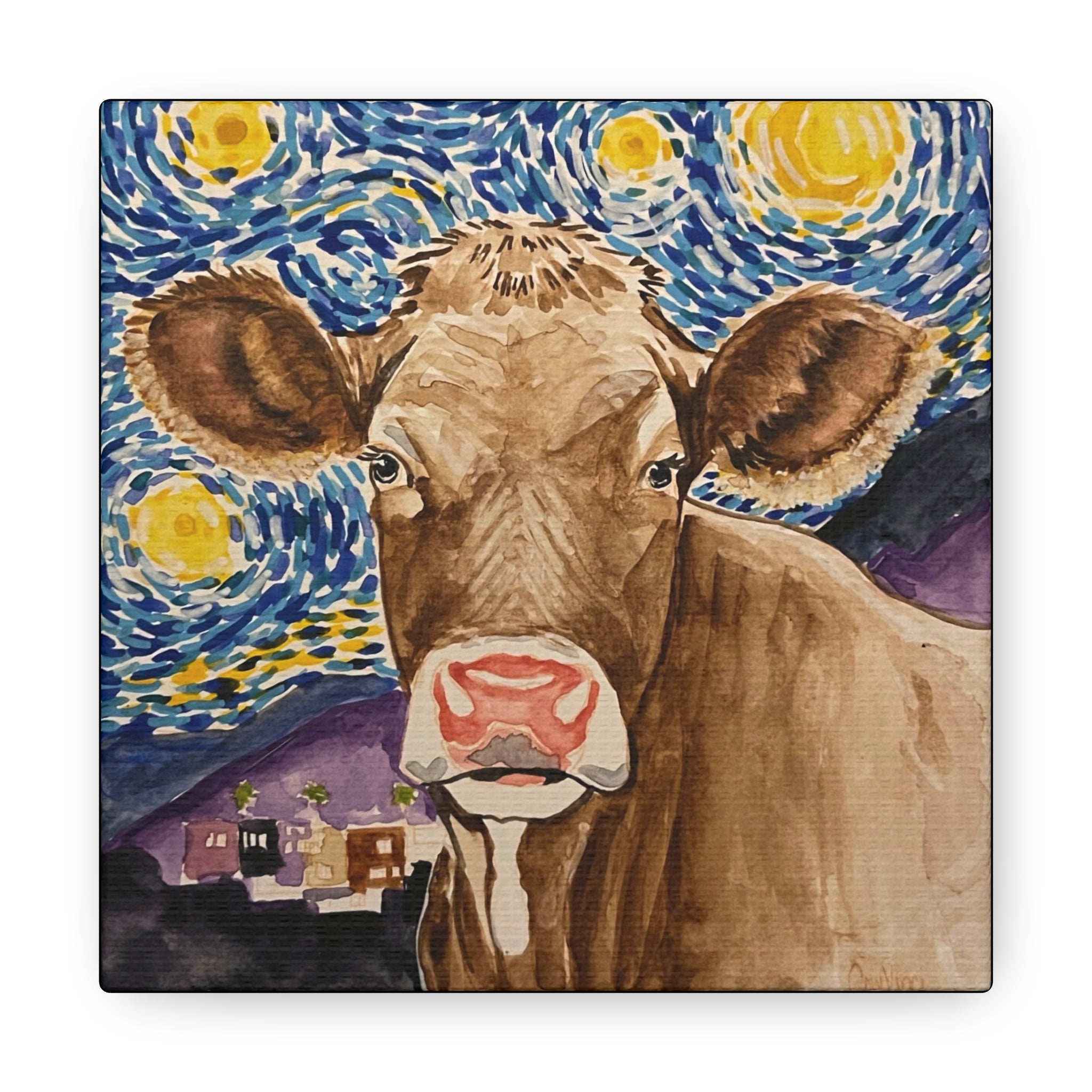 Art: Leonardo COW-Vinci Canvas Gallery Wrap - Floral Decor for Art and Cow Lovers