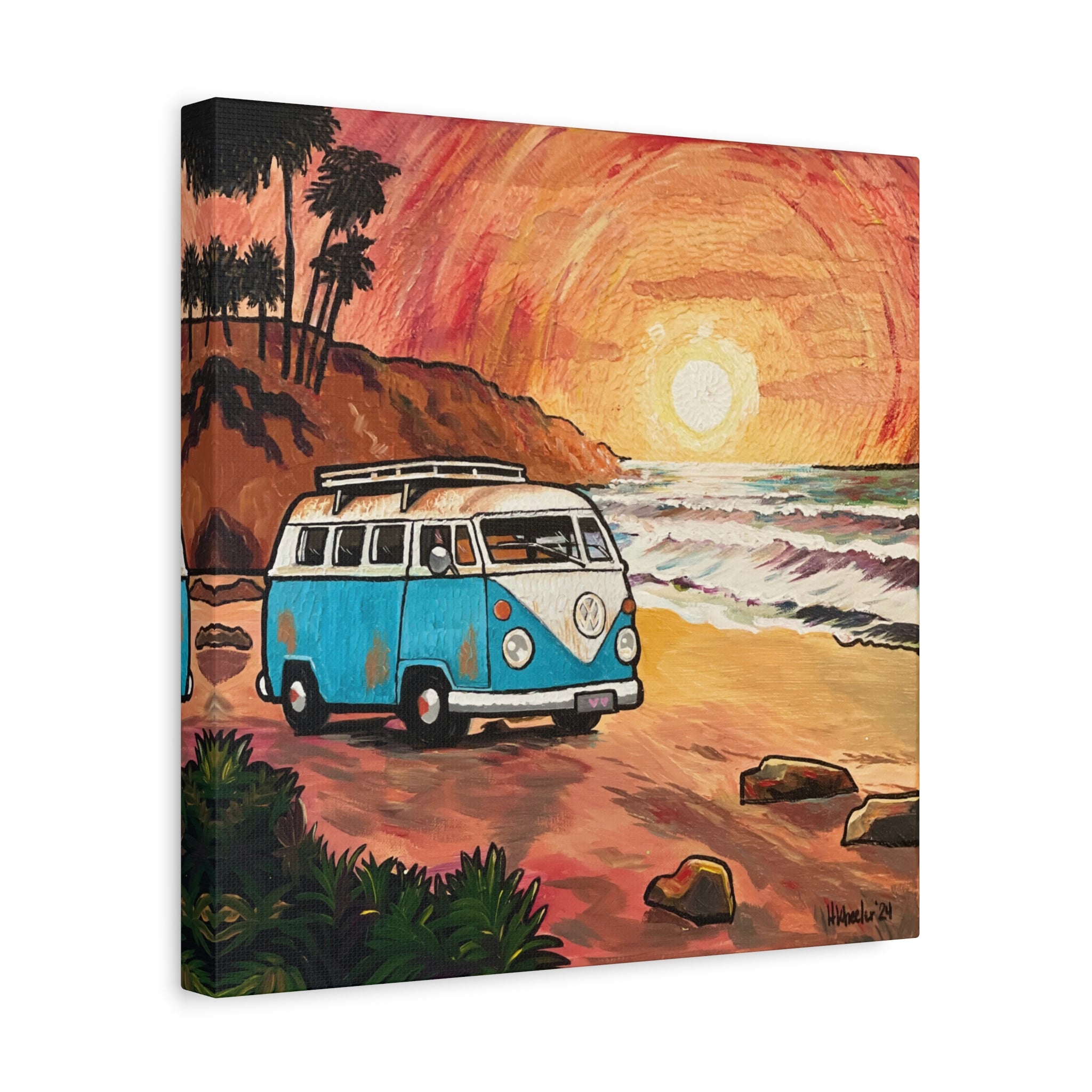 Art: California Van By the Beach Canvas Print