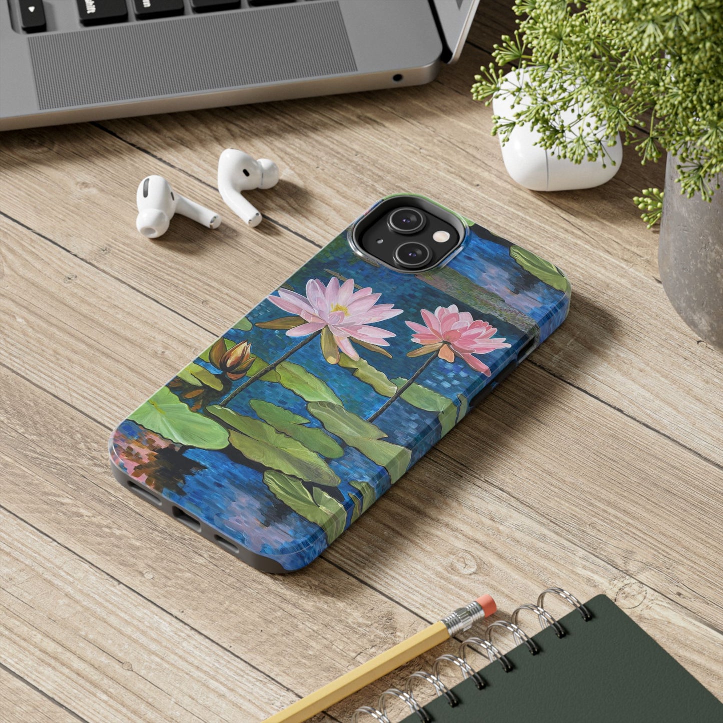 Phone Case: Lotus Flower Painted Tough Phone Case - Acrylic Painting Lotus Flower Inspired Design