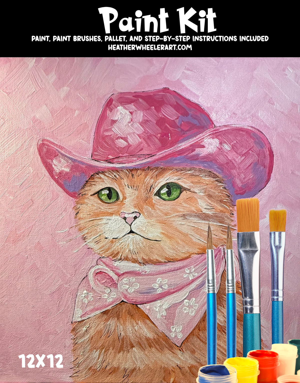 DIY Canvas Painting Kit Cat Cowboy - Canvas Original
