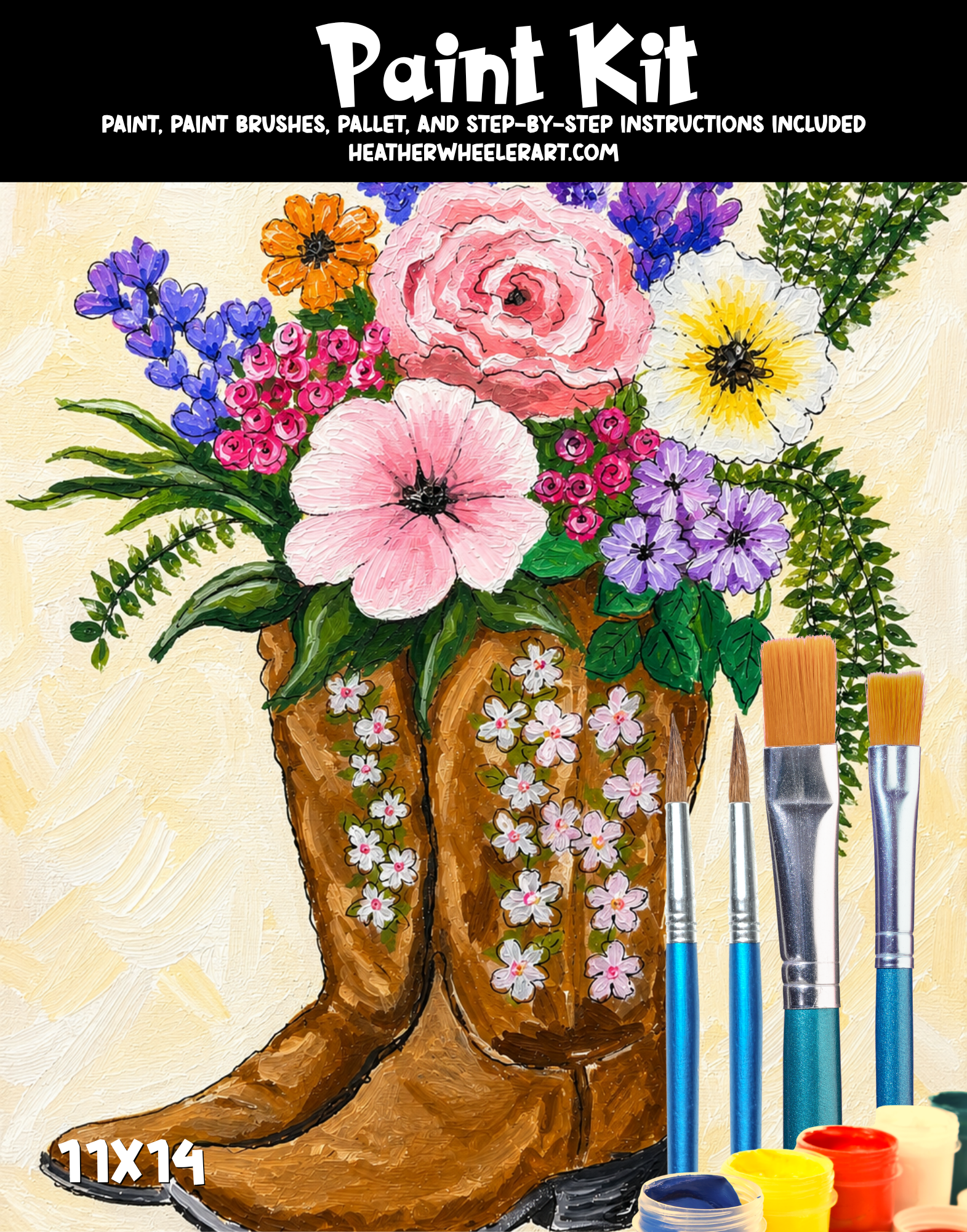 DIY Canvas Painting Kit Cowboy Boot with flowers - Canvas Original