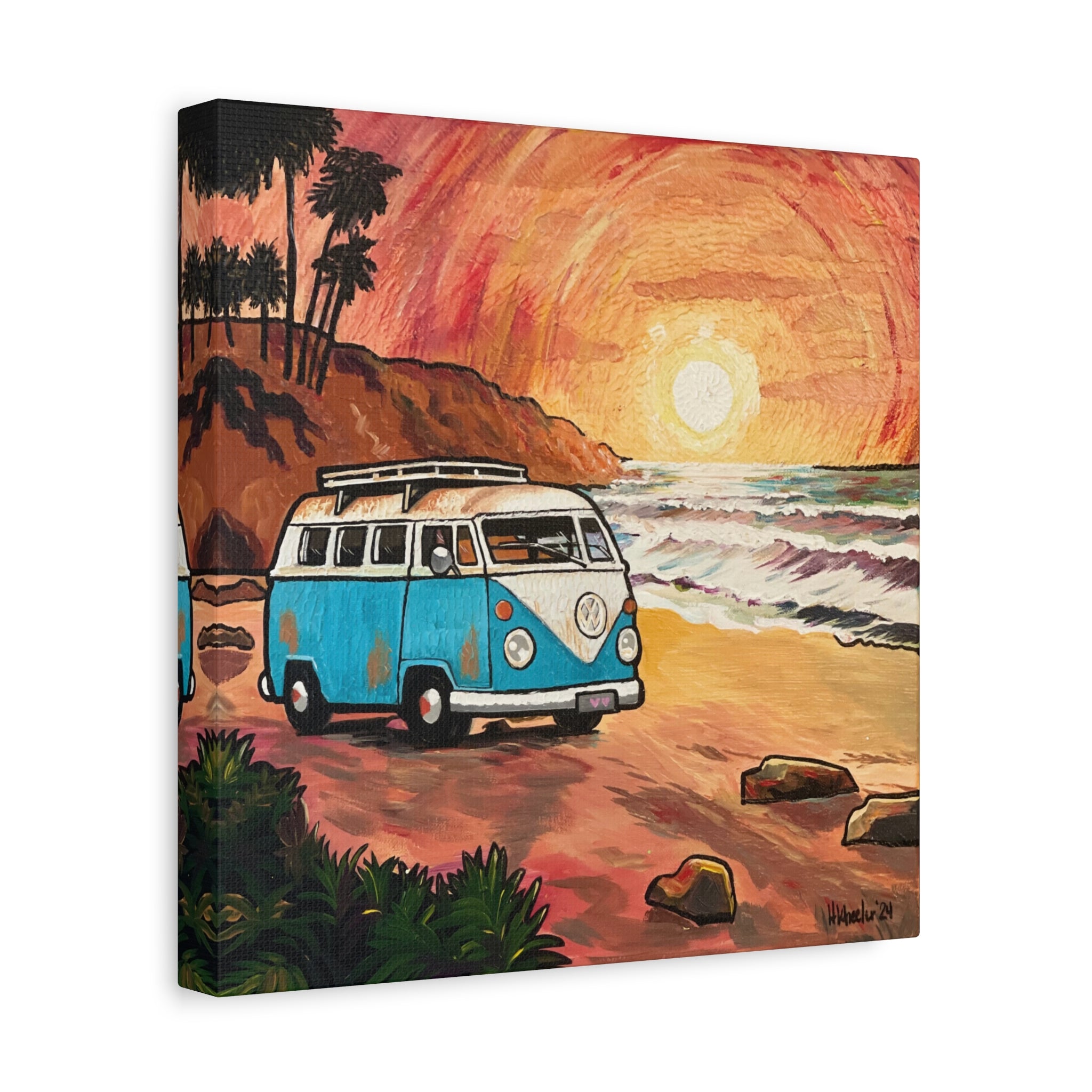 Art: California Van By the Beach Canvas Print