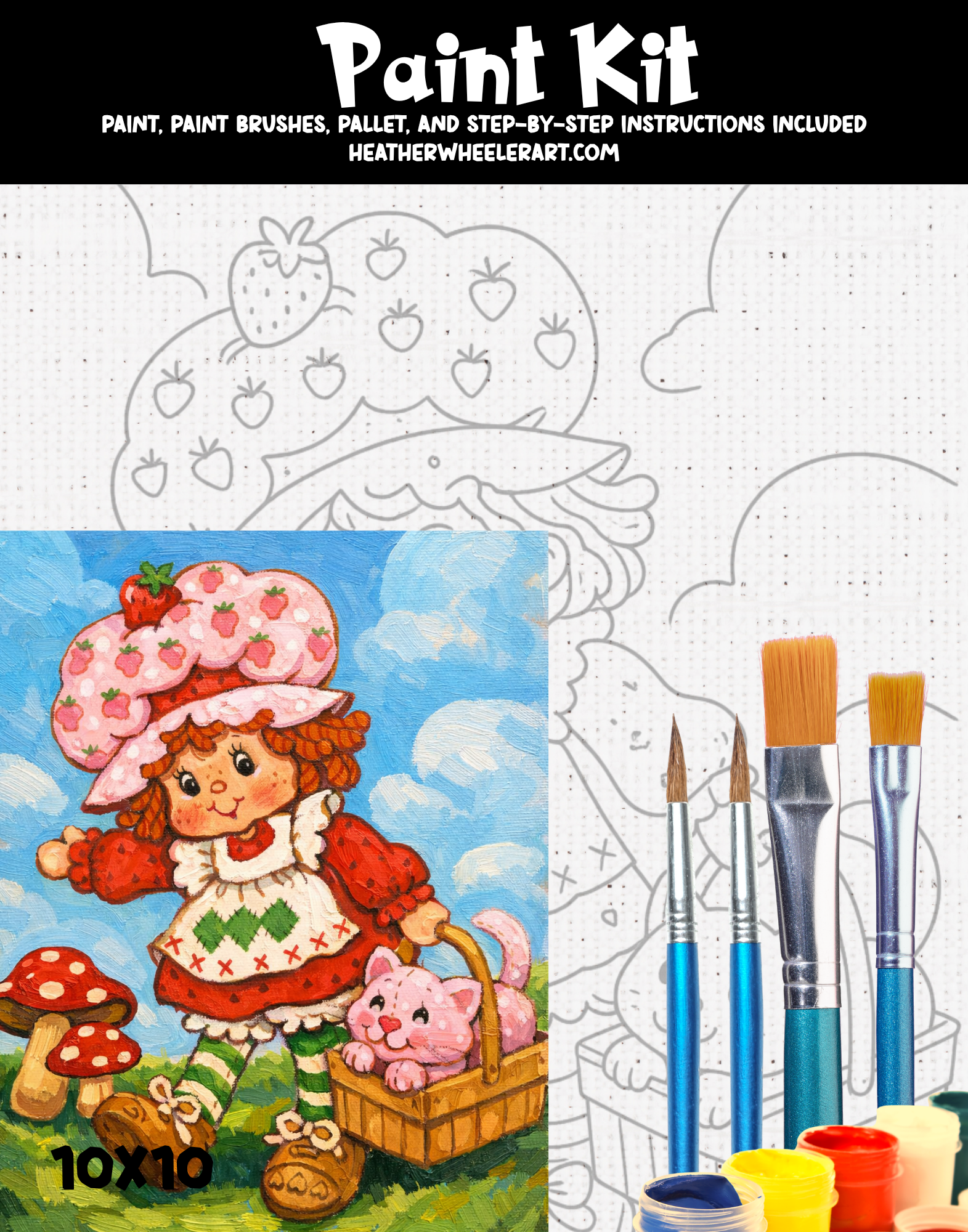 DIY Canvas Painting Kit Strawberry with kitty - Canvas Original
