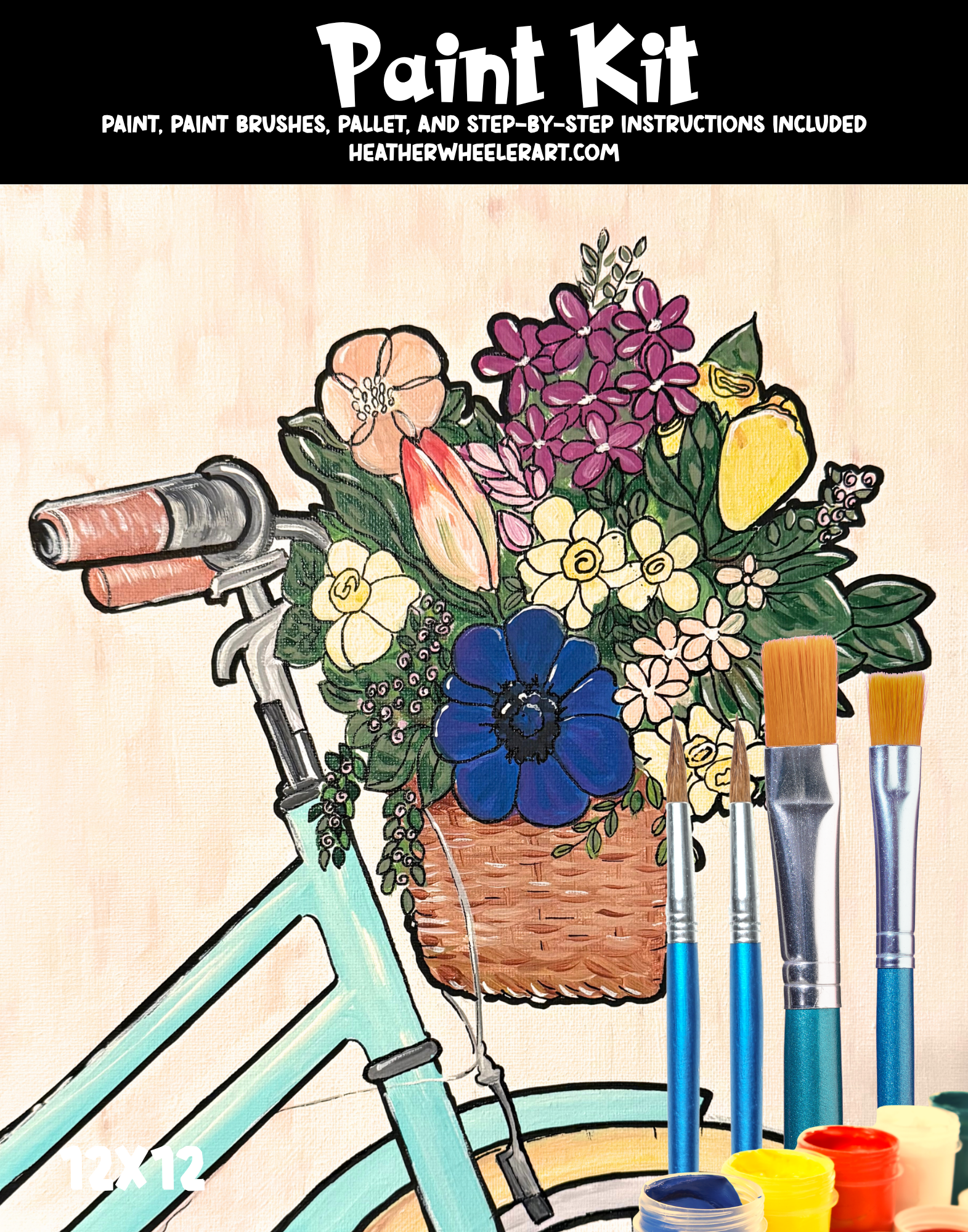 DIY Canvas Painting Kit Bike with Flowers - Canvas Original