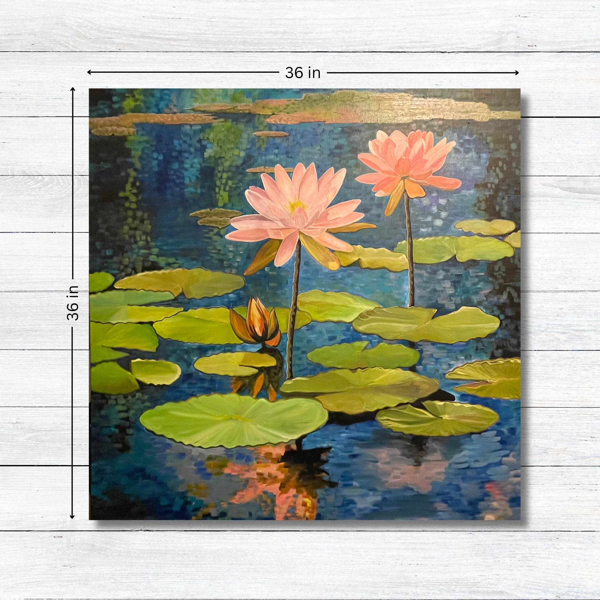 An Original: 36”x36” Pink Lotus Flowers Acrylic on Canvas