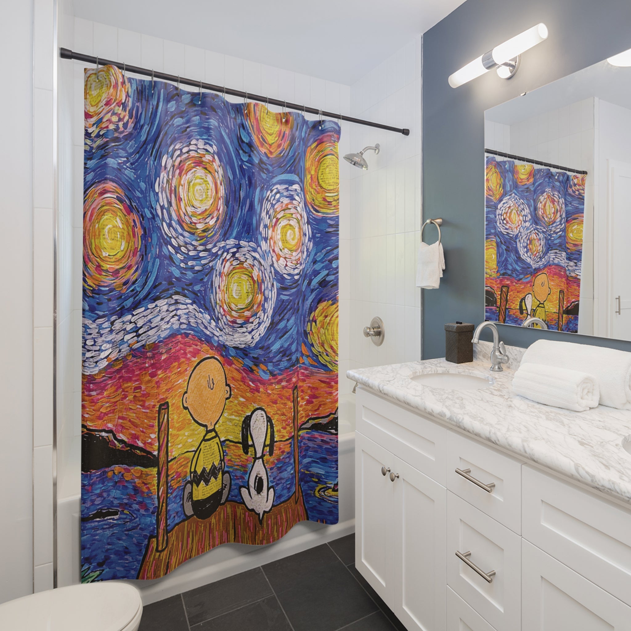 Shower Curtain: Starry Night at Lake