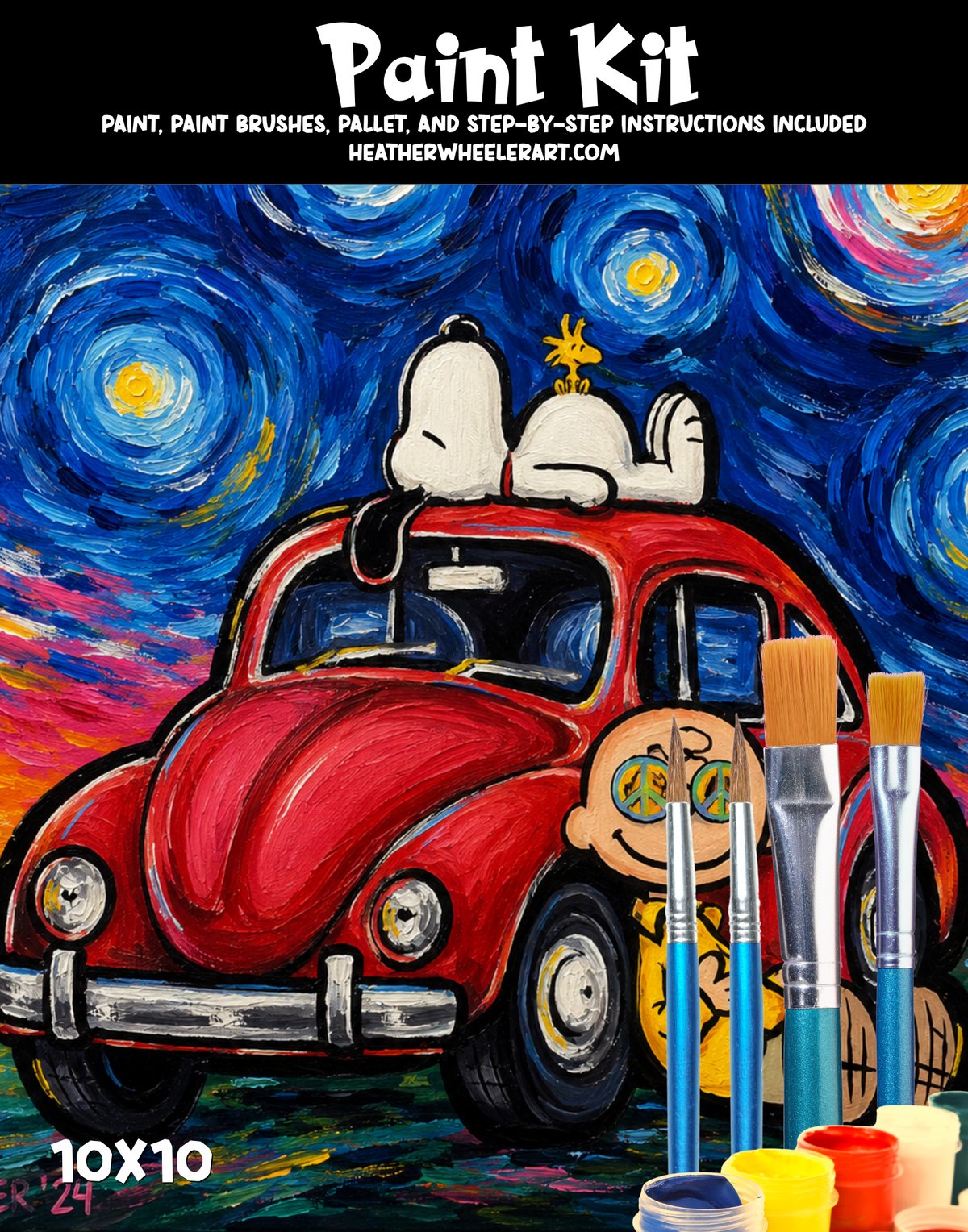 DIY Canvas Painting Kit Starry Night with snoopy - Canvas Original