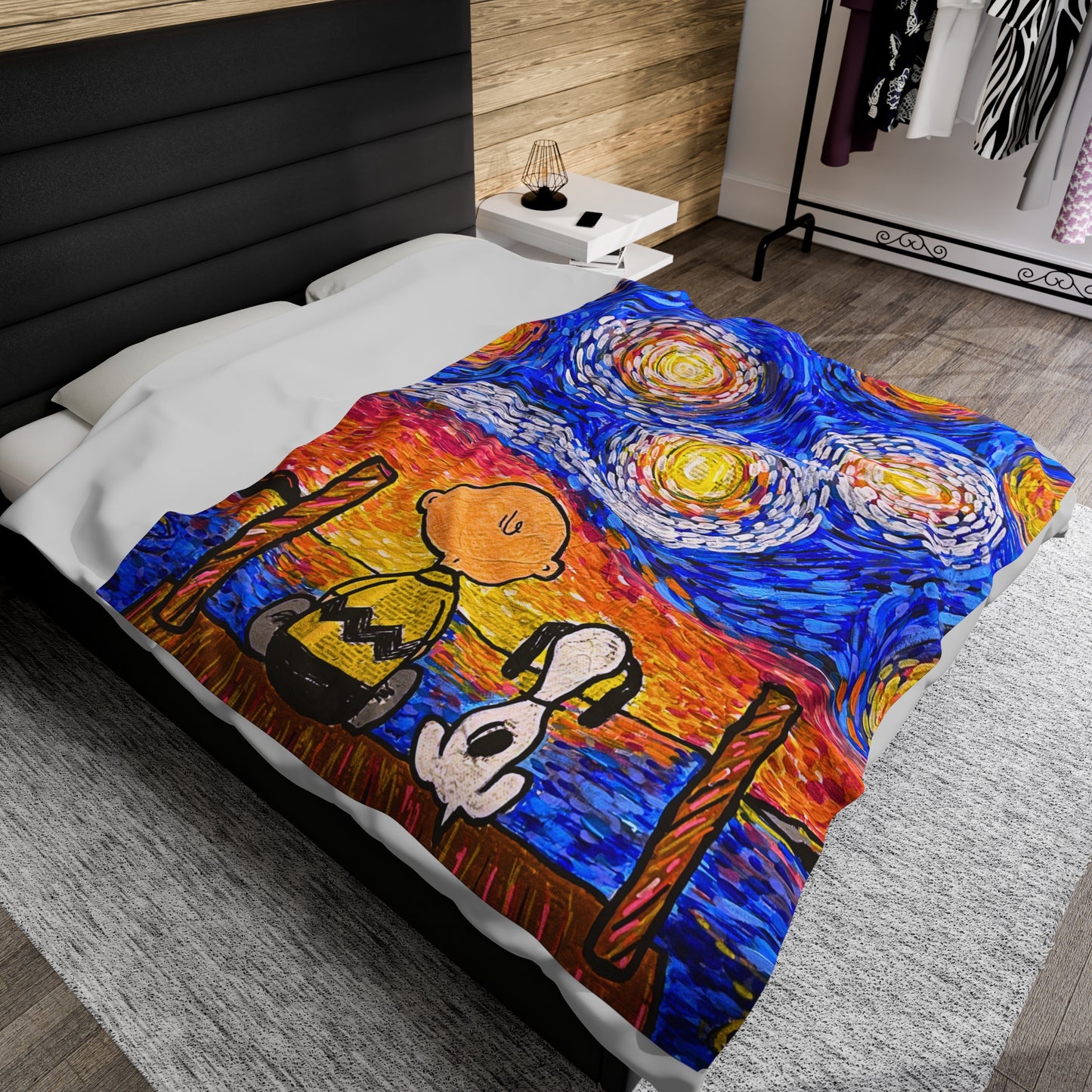 Blanket: Starry Night by the Lake Velveteen Plush Blanket