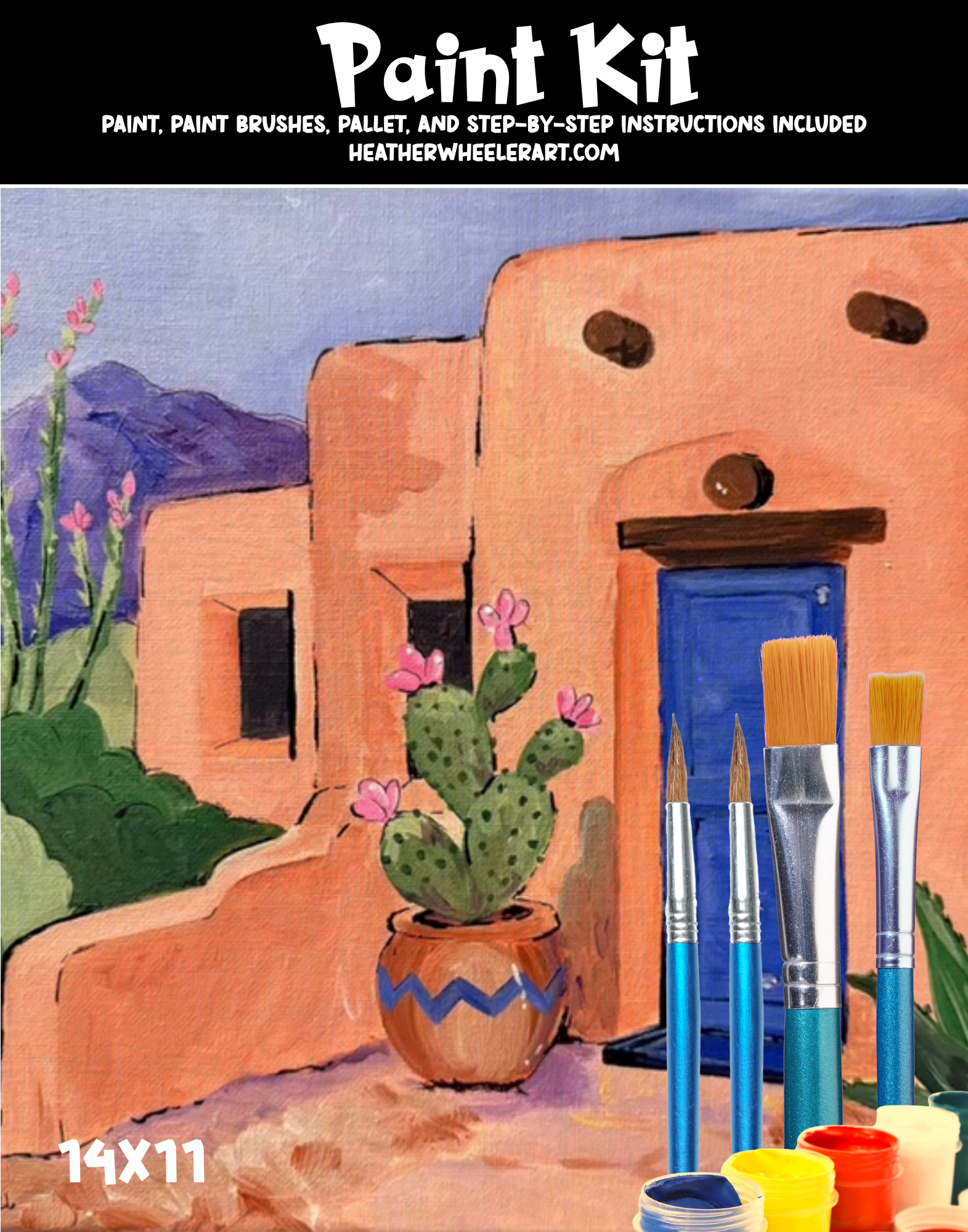 DIY Canvas Painting Kit Adobe House in the Desert - Canvas Original