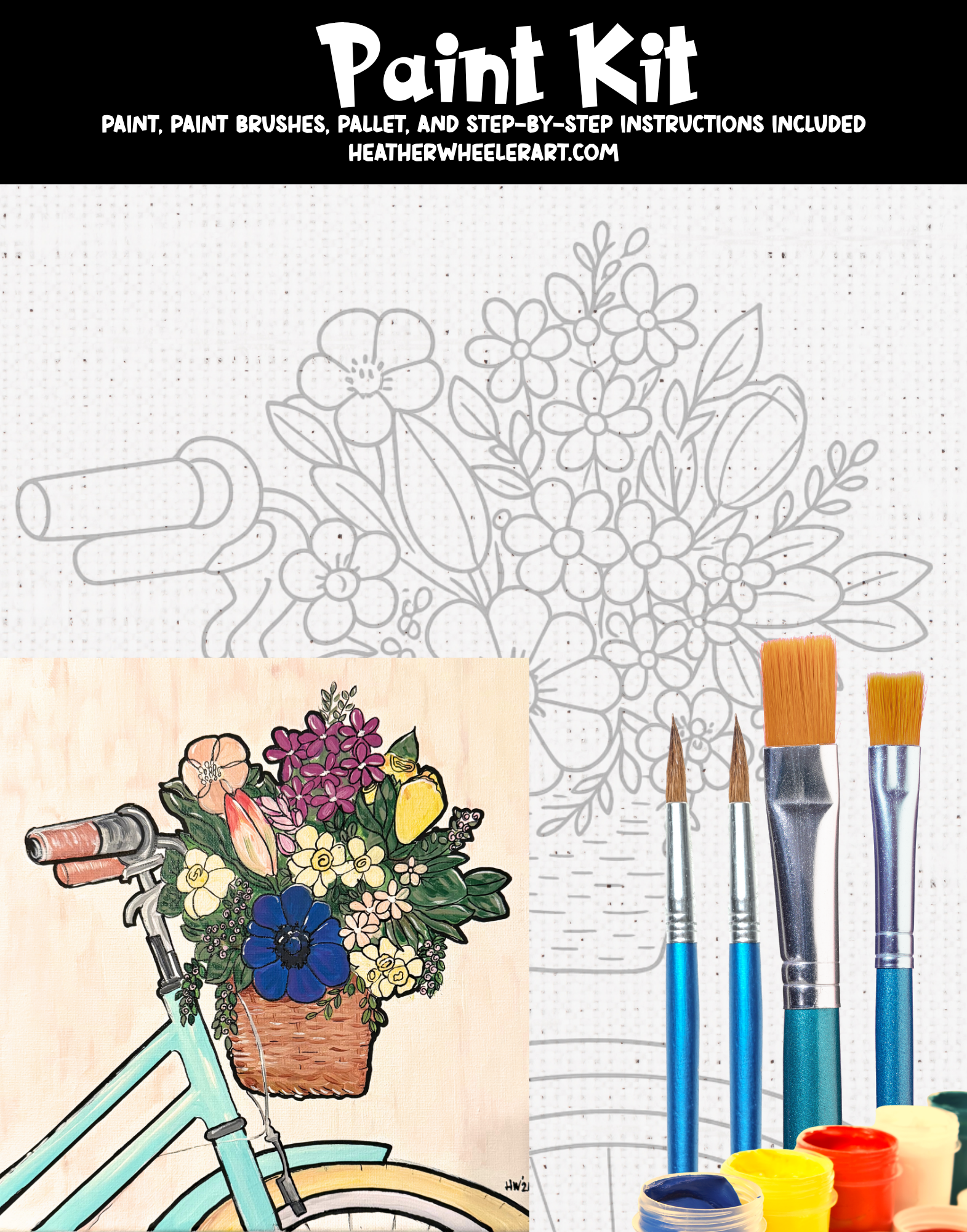 DIY Canvas Painting Kit Bike with Flowers - Canvas Original