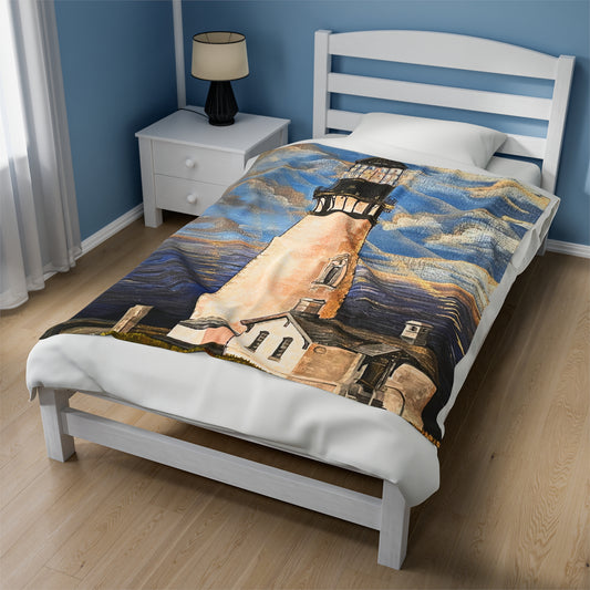 Blanket: Yaquina Head Lighthouse Velveteen Plush Blanket