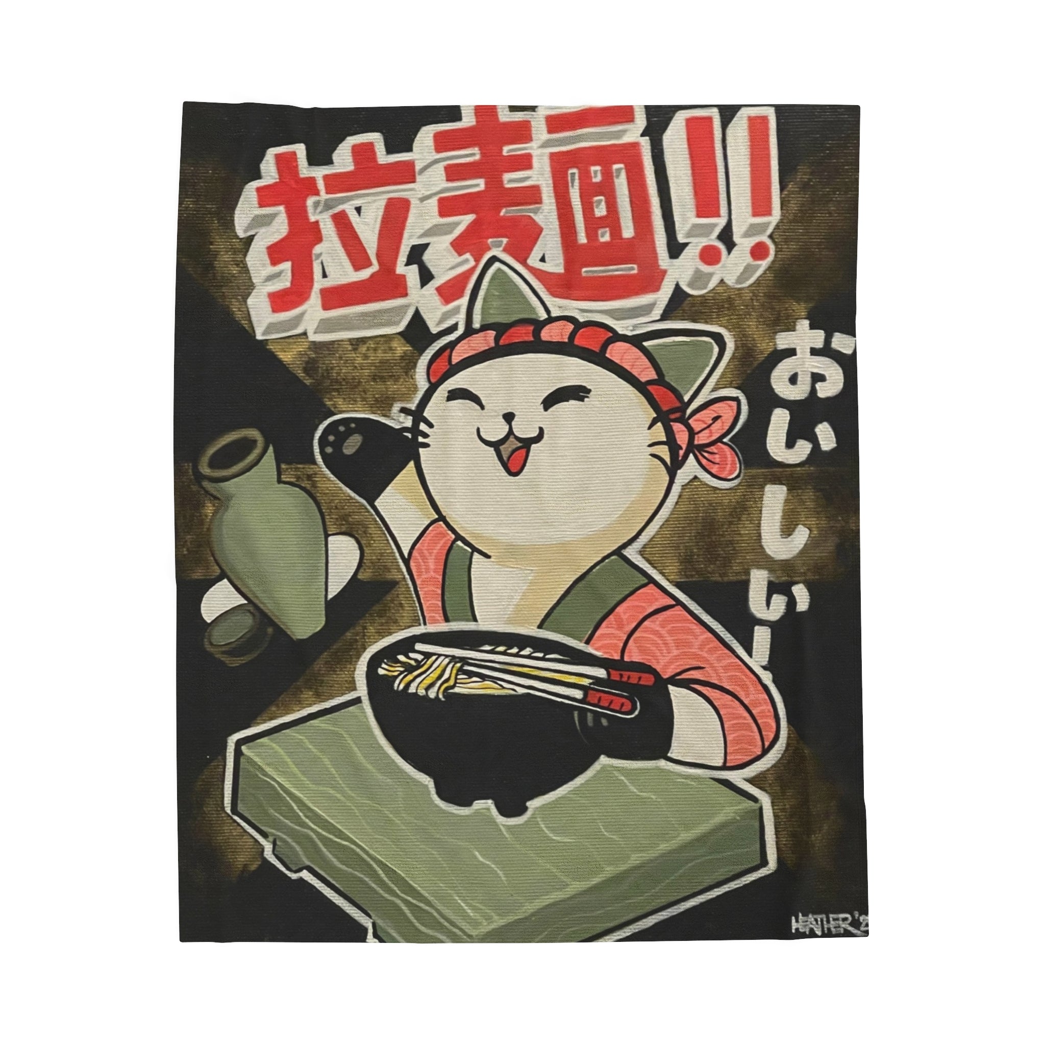 Blanket: Ramen Kitty Velveteen Plush Blanket