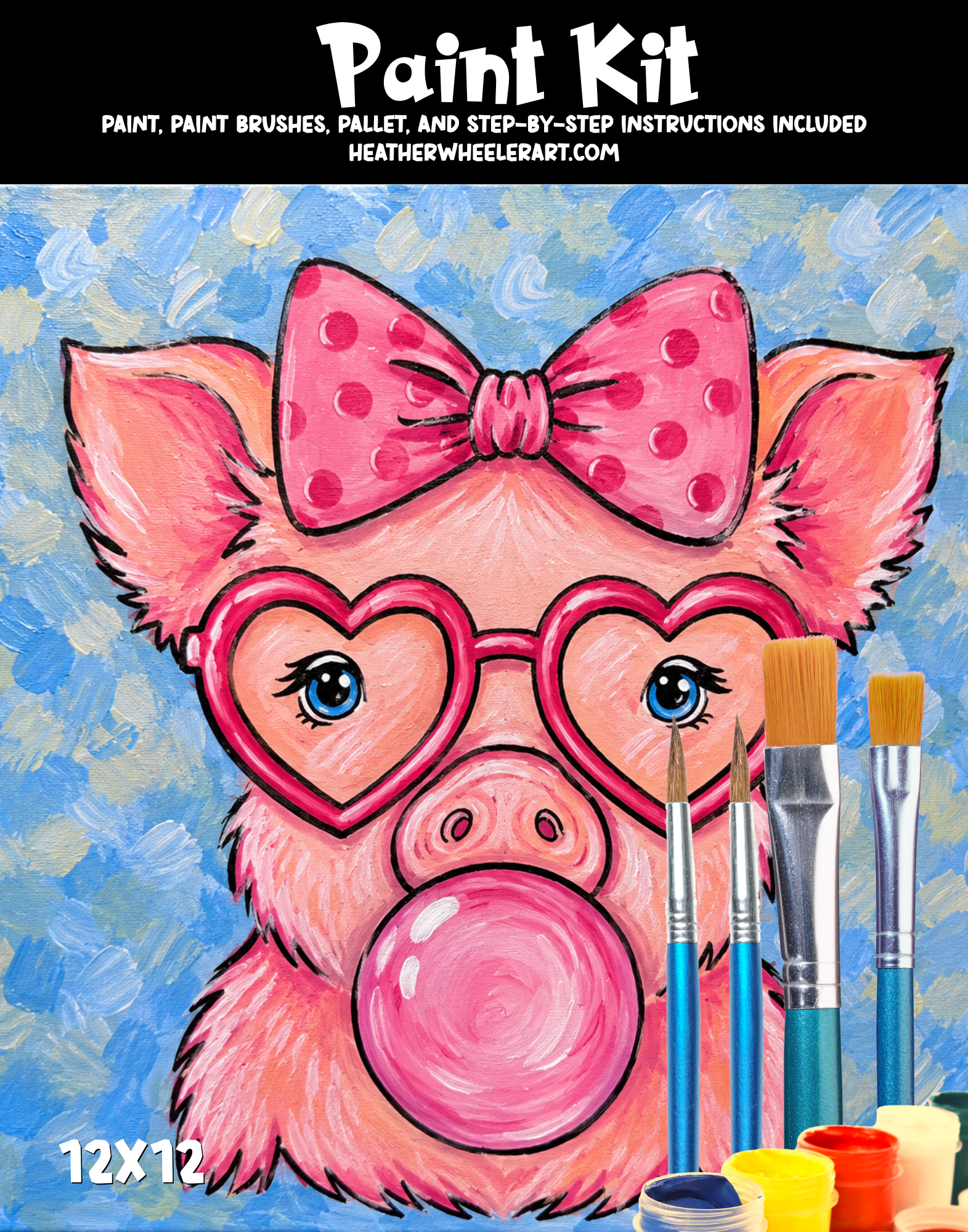 DIY Canvas Painting Kit Pig Blowing Bubbles - Canvas Original