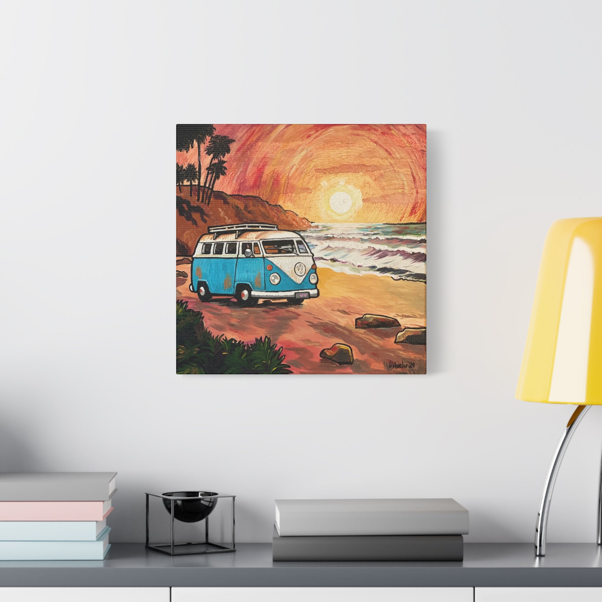 Art: California Van By the Beach Canvas Print