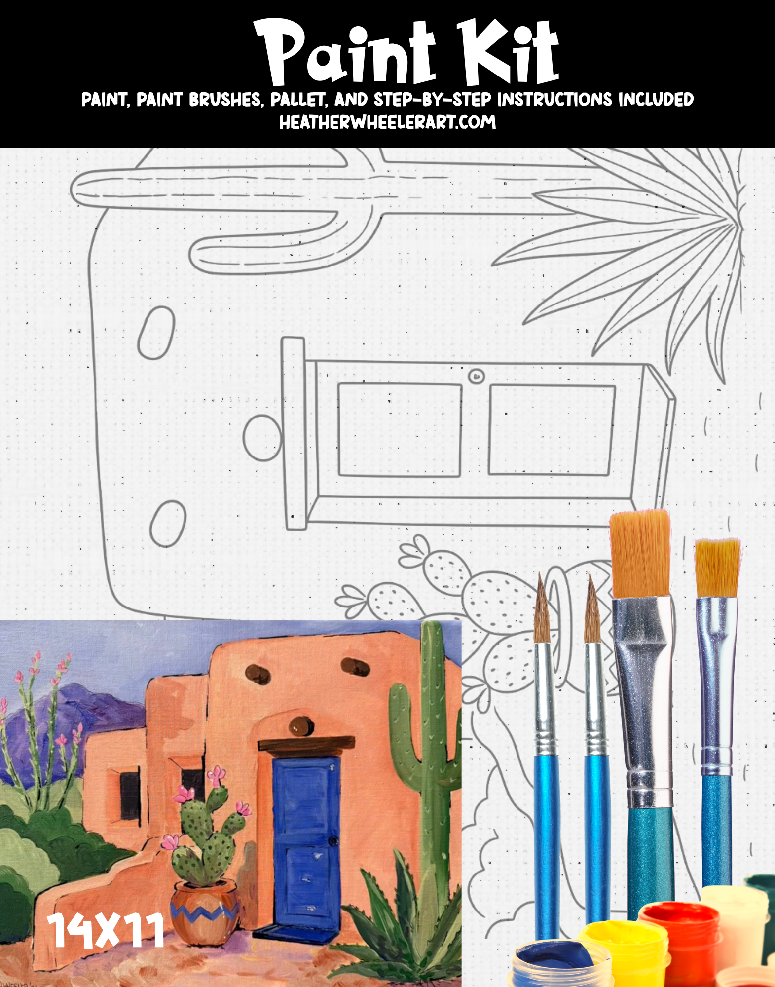 DIY Canvas Painting Kit Adobe House in the Desert - Canvas Original