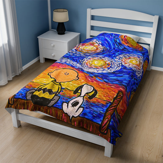Blanket: Starry Night by the Lake Velveteen Plush Blanket