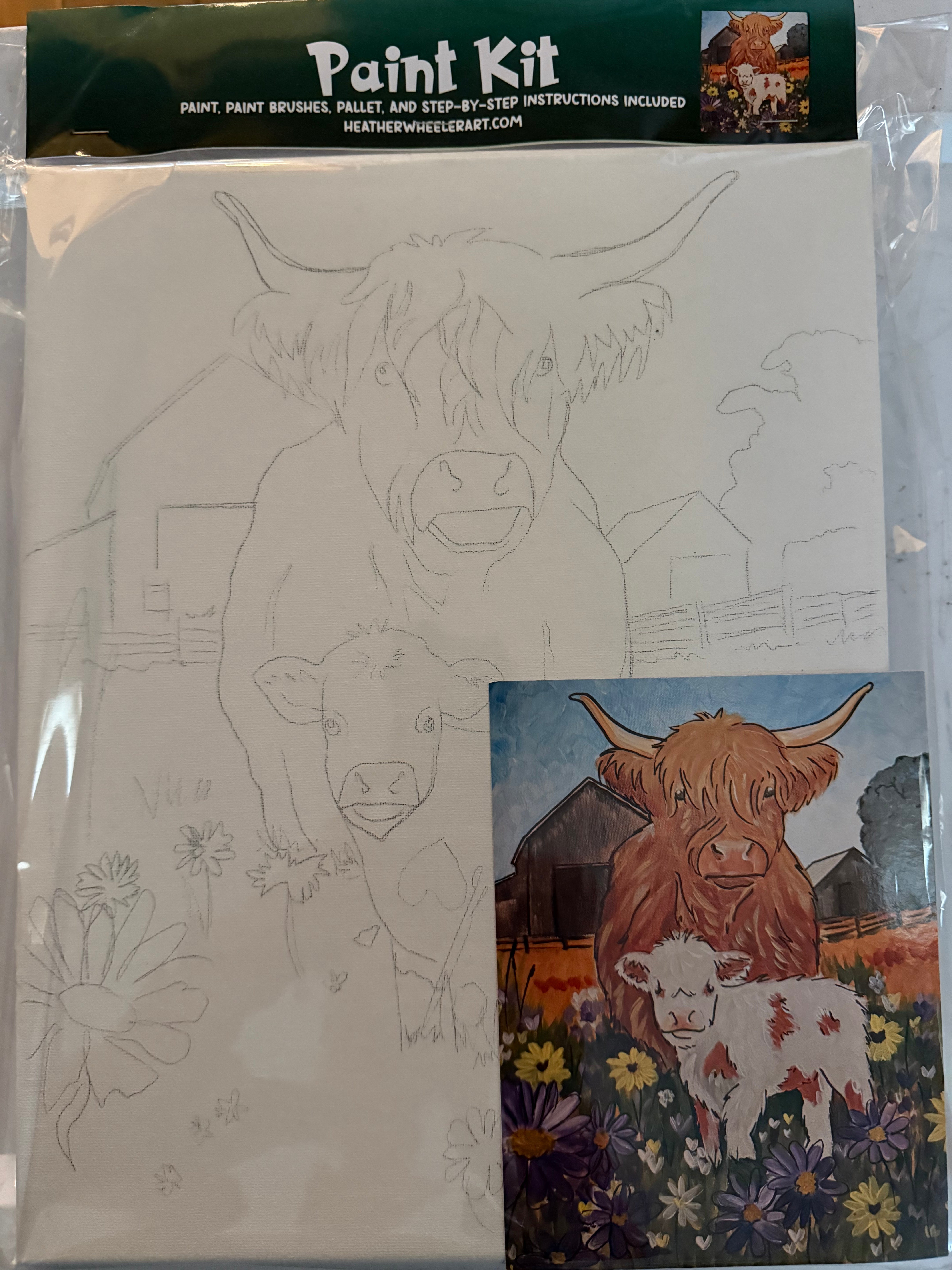 DIY Canvas Painting Kit Highland Cow and Calf
