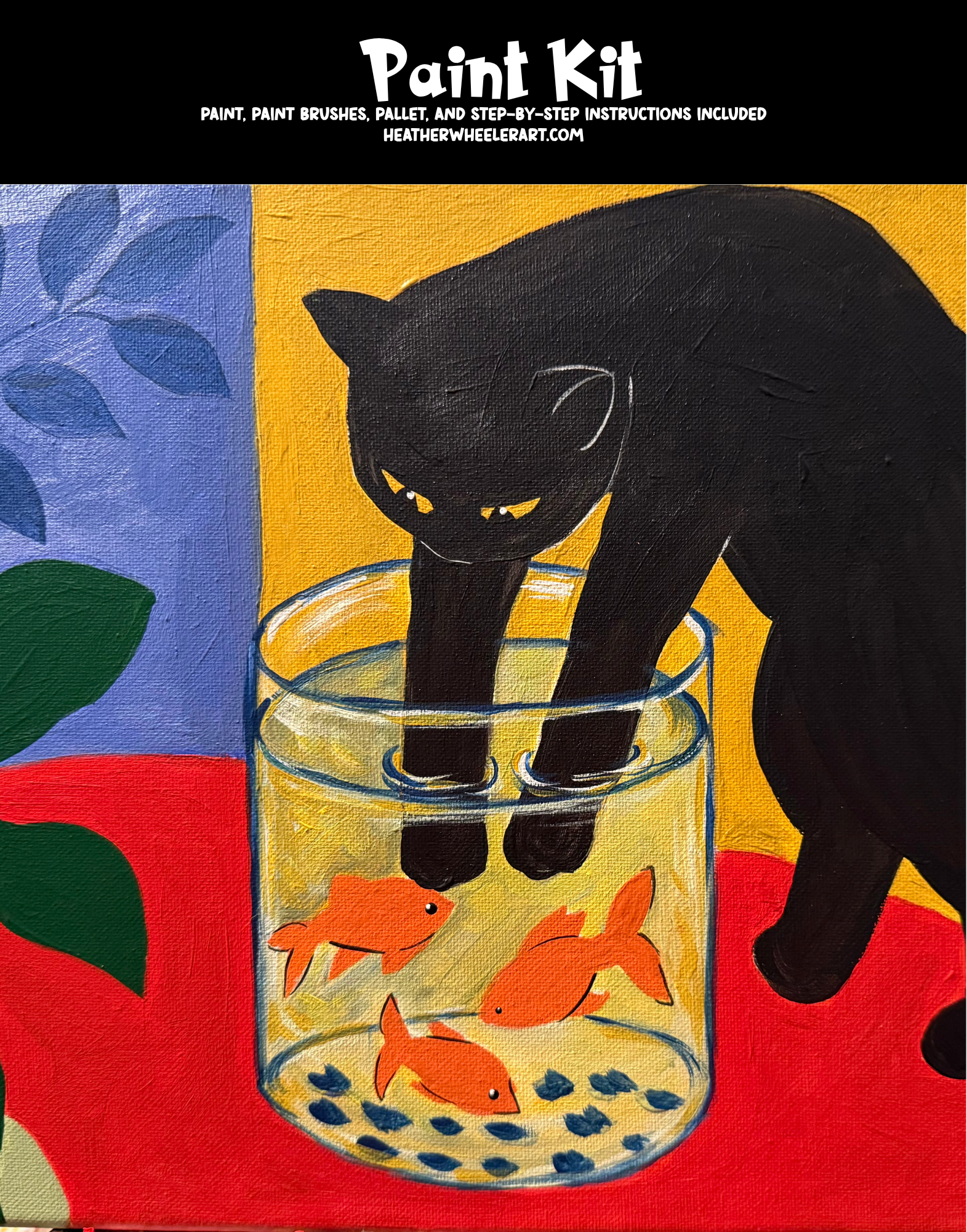 DIY Canvas Painting Kit Cat with Goldfish