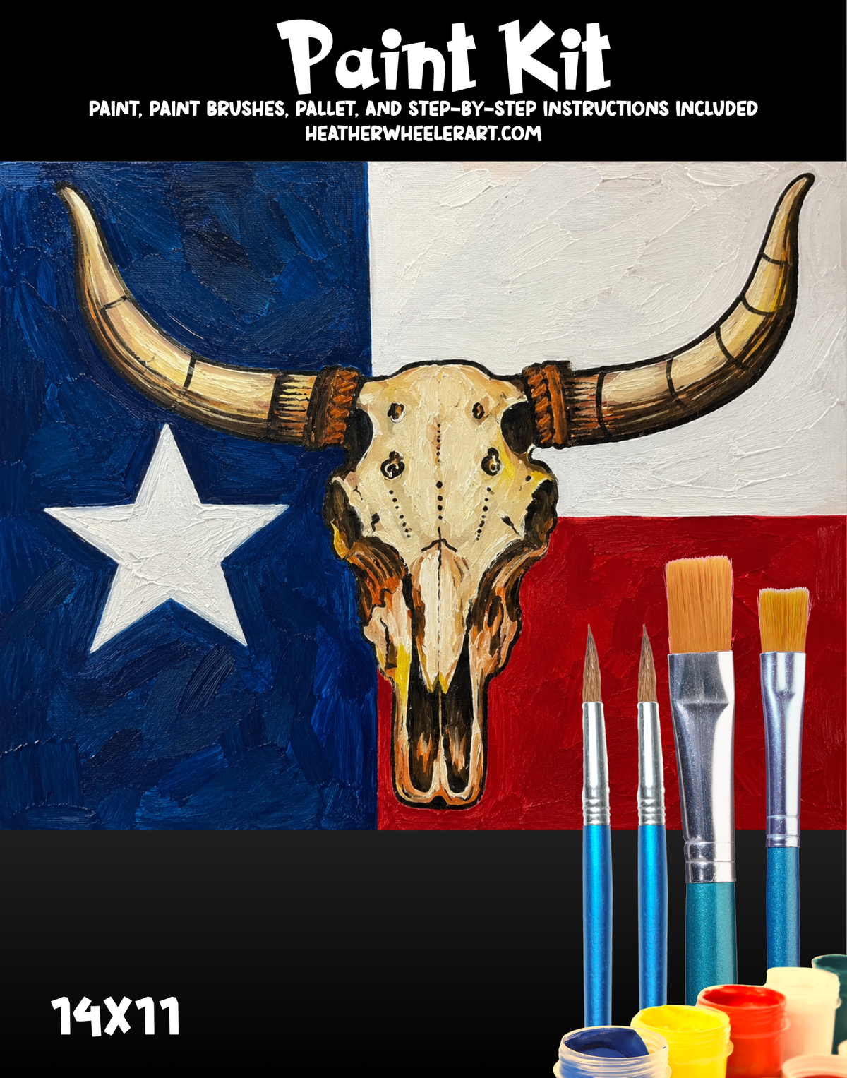 DIY Canvas Painting Kit Longhorn Texas Flag - Canvas Original
