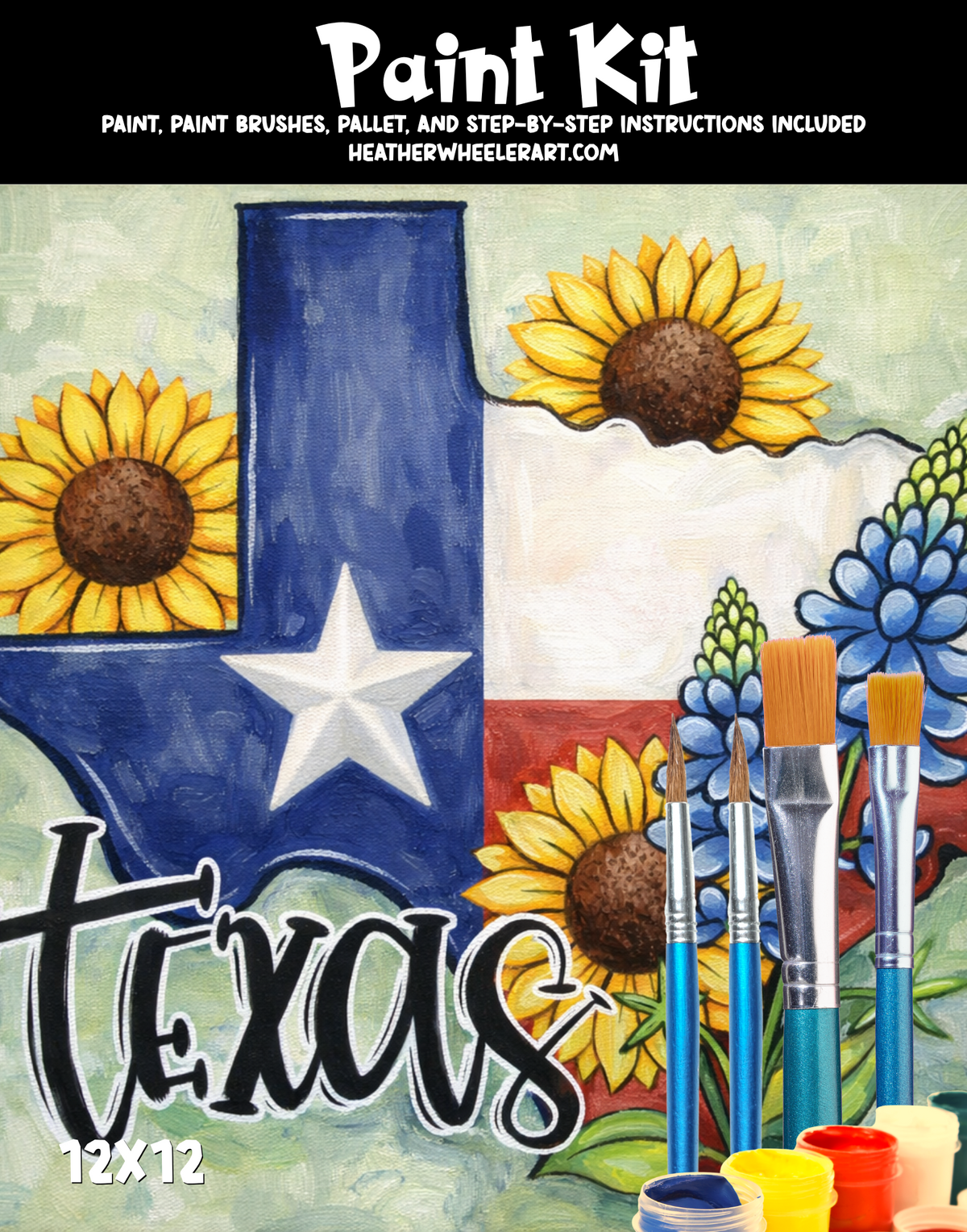 DIY Canvas Painting Kit Texas State Flowers/Flag - Canvas Original