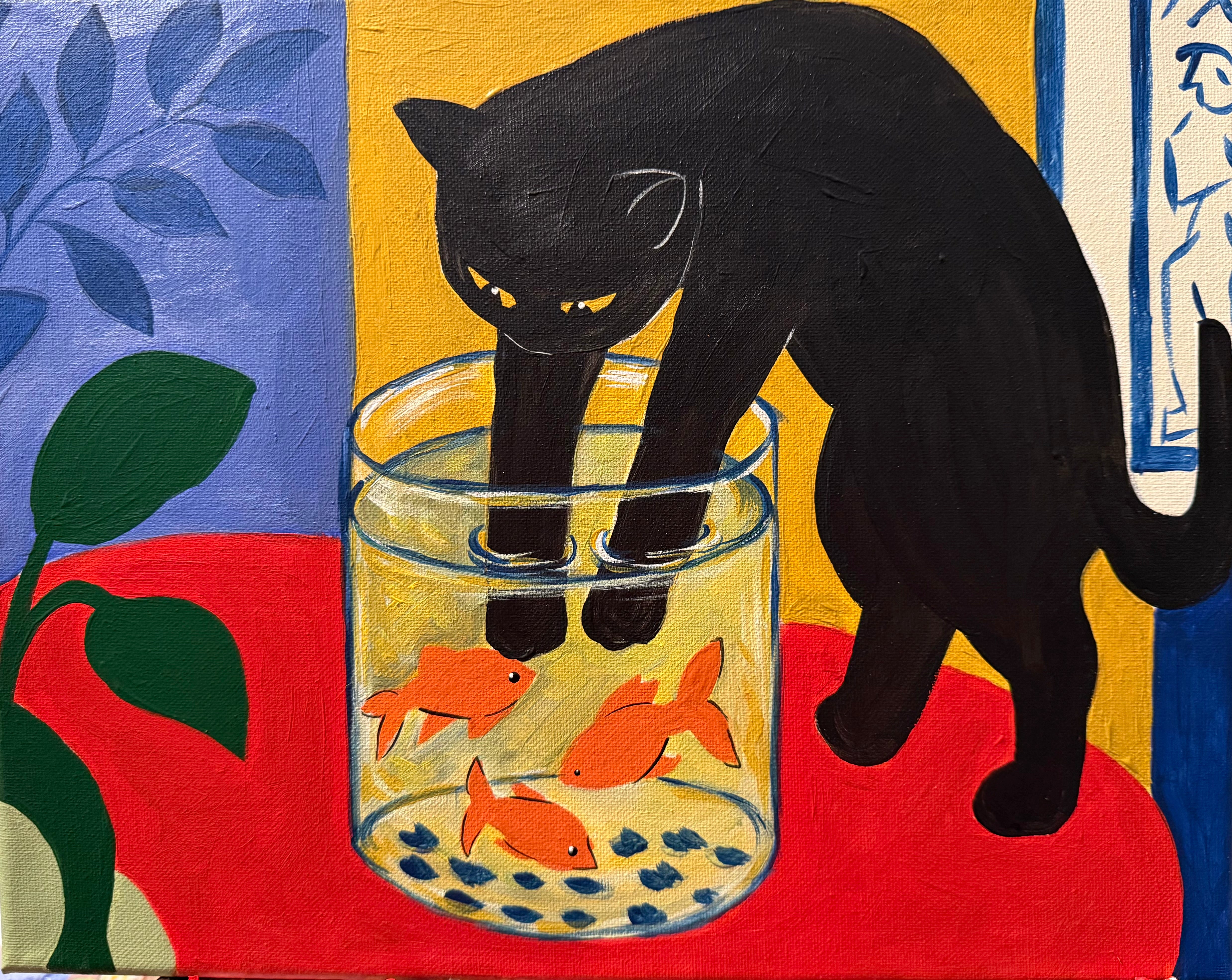 DIY Canvas Painting Kit Cat with Goldfish