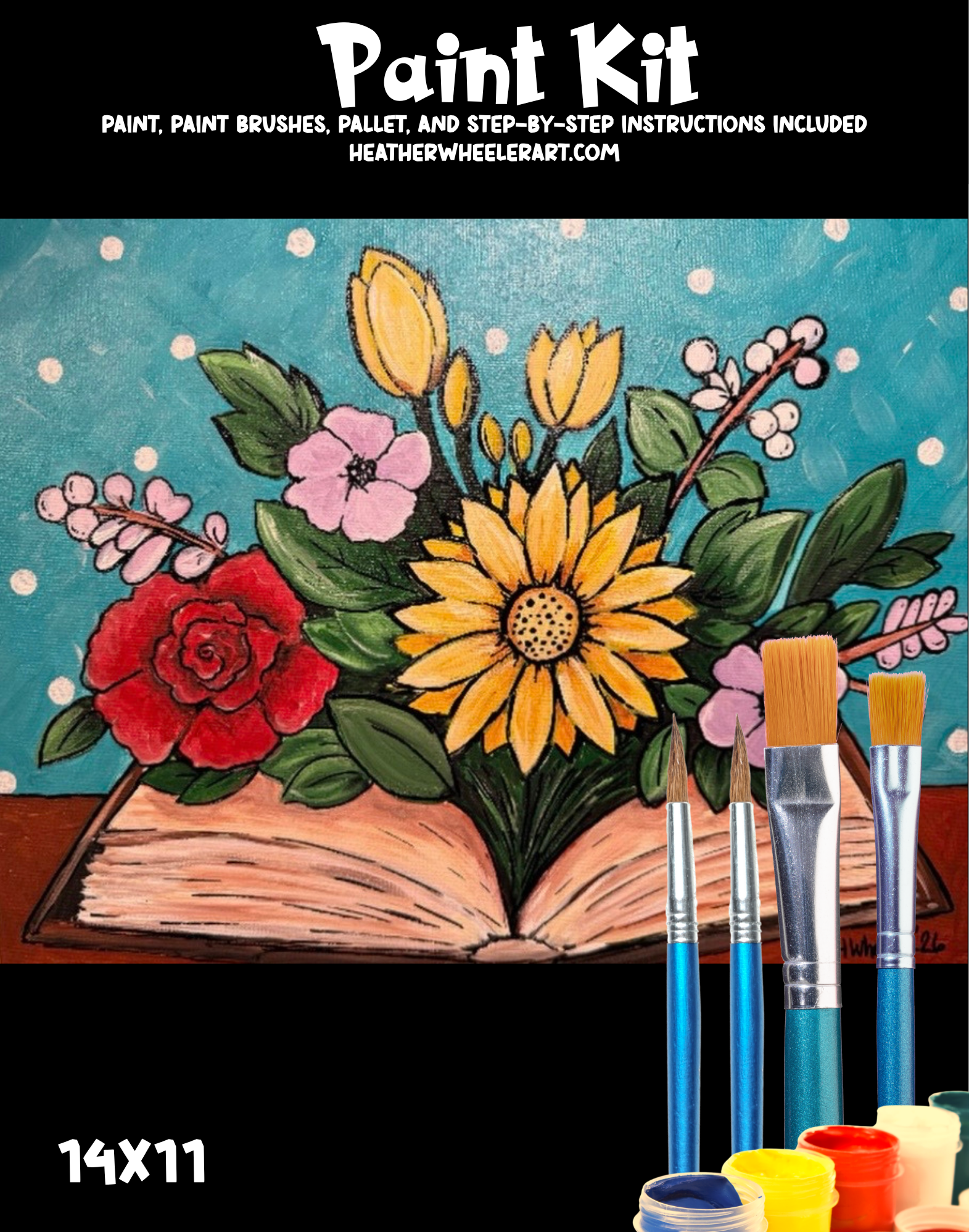 DIY Canvas Painting Kit Books with Flowers - Canvas Original
