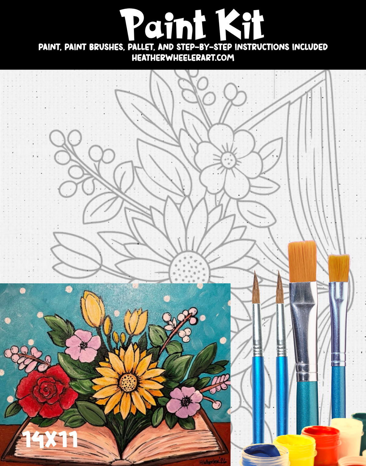 DIY Canvas Painting Kit Books with Flowers - Canvas Original