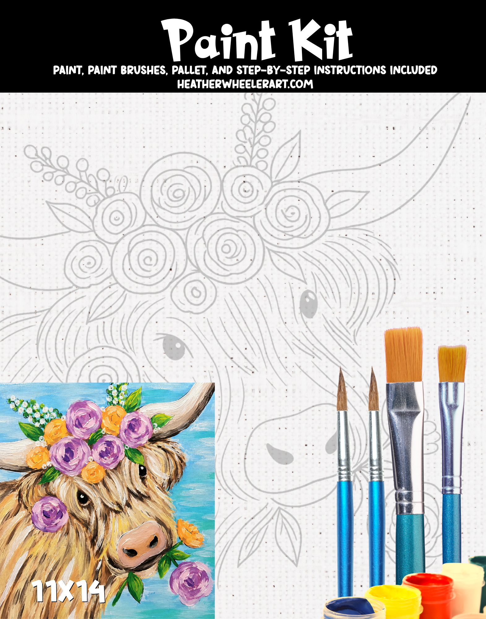 DIY Canvas Painting Kit Highland Cow - Canvas Original